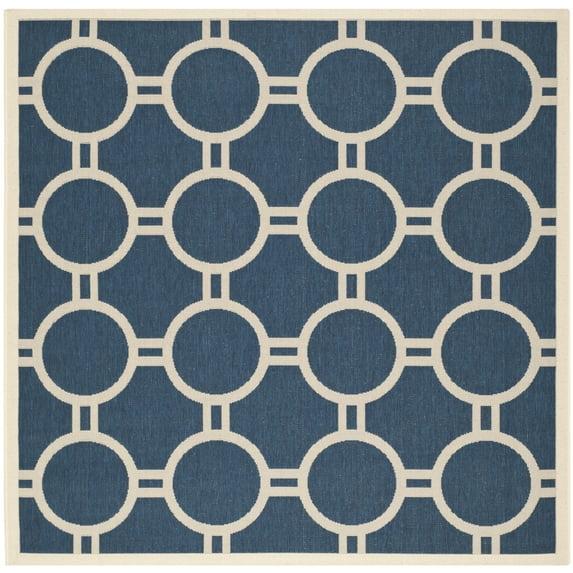 SAFAVIEH Courtyard Ariel Geometric Circle Indoor/Outdoor Area Rug, 6'7" x 6'7" Square, Navy/Beige