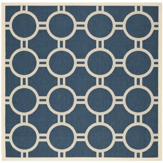 SAFAVIEH Courtyard Ariel Geometric Circle Indoor/Outdoor Area Rug, 6'7" x 6'7" Square, Navy/Beige