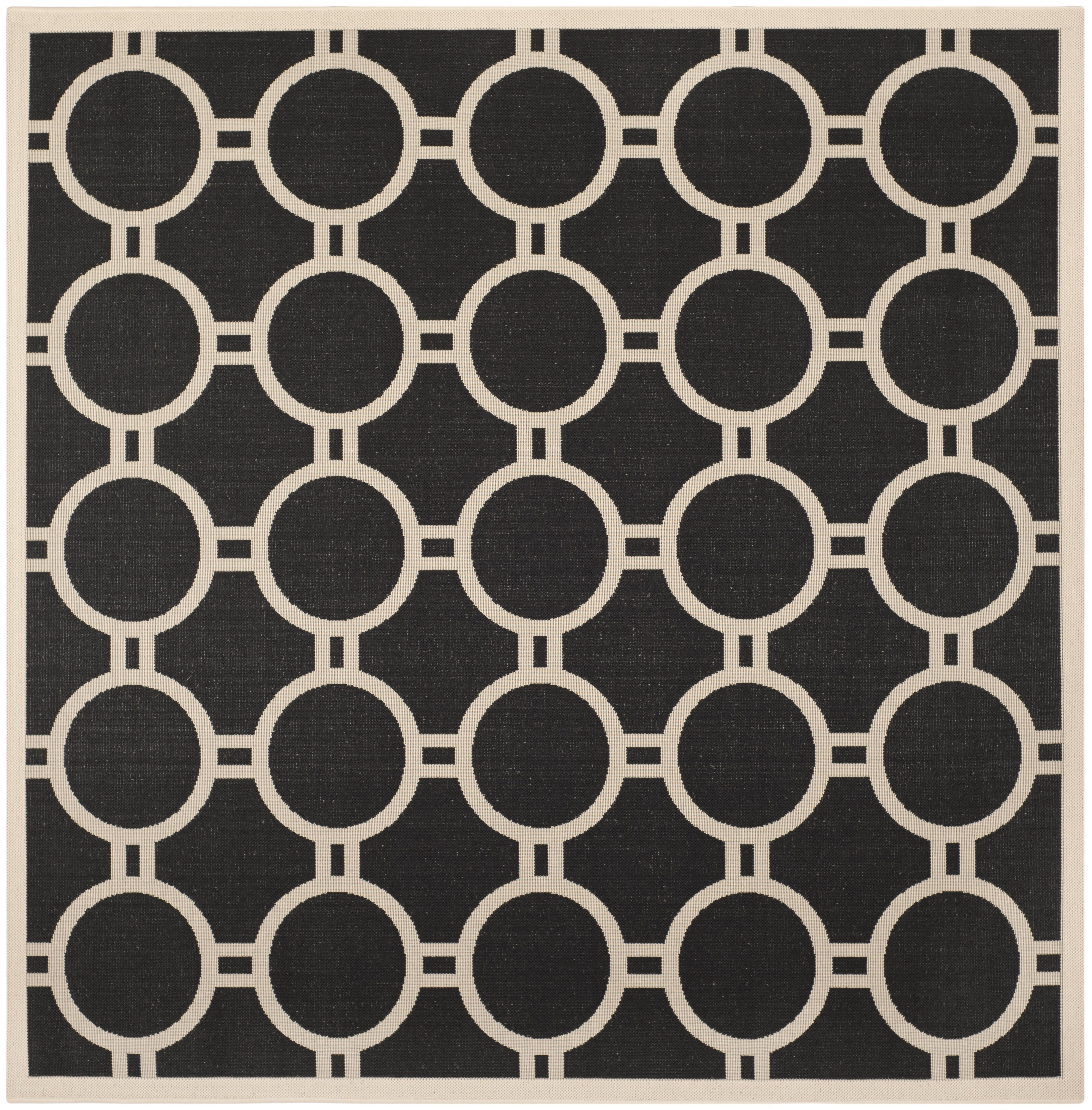 Courtyard CY6924 Power Loomed Indoor/Outdoor Area Rug - Black/Beige - 7'1x7'1 - Safavieh.
