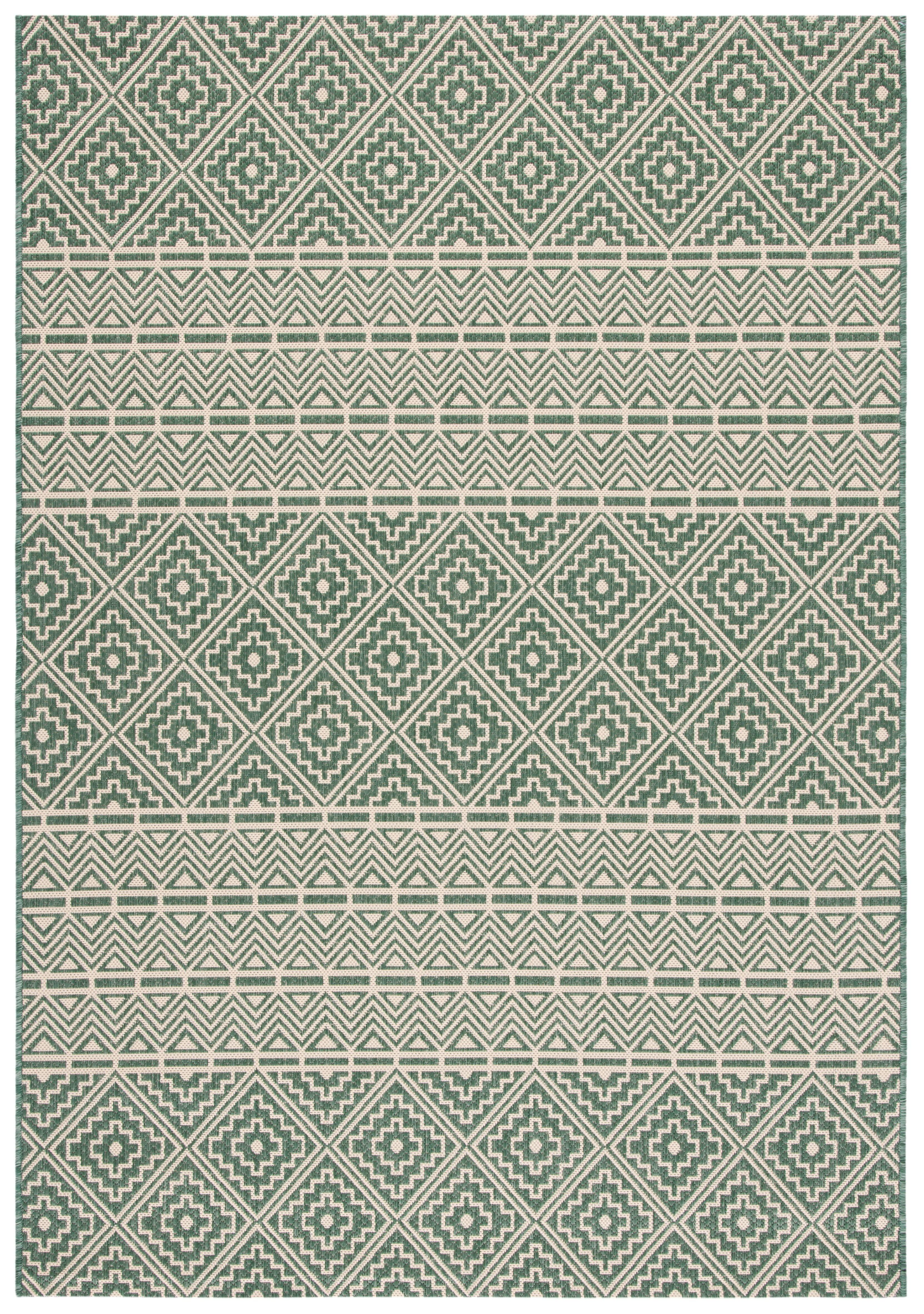 Dark Green and Beige Geometric Indoor/Outdoor Area Rug 4' x 5'7"