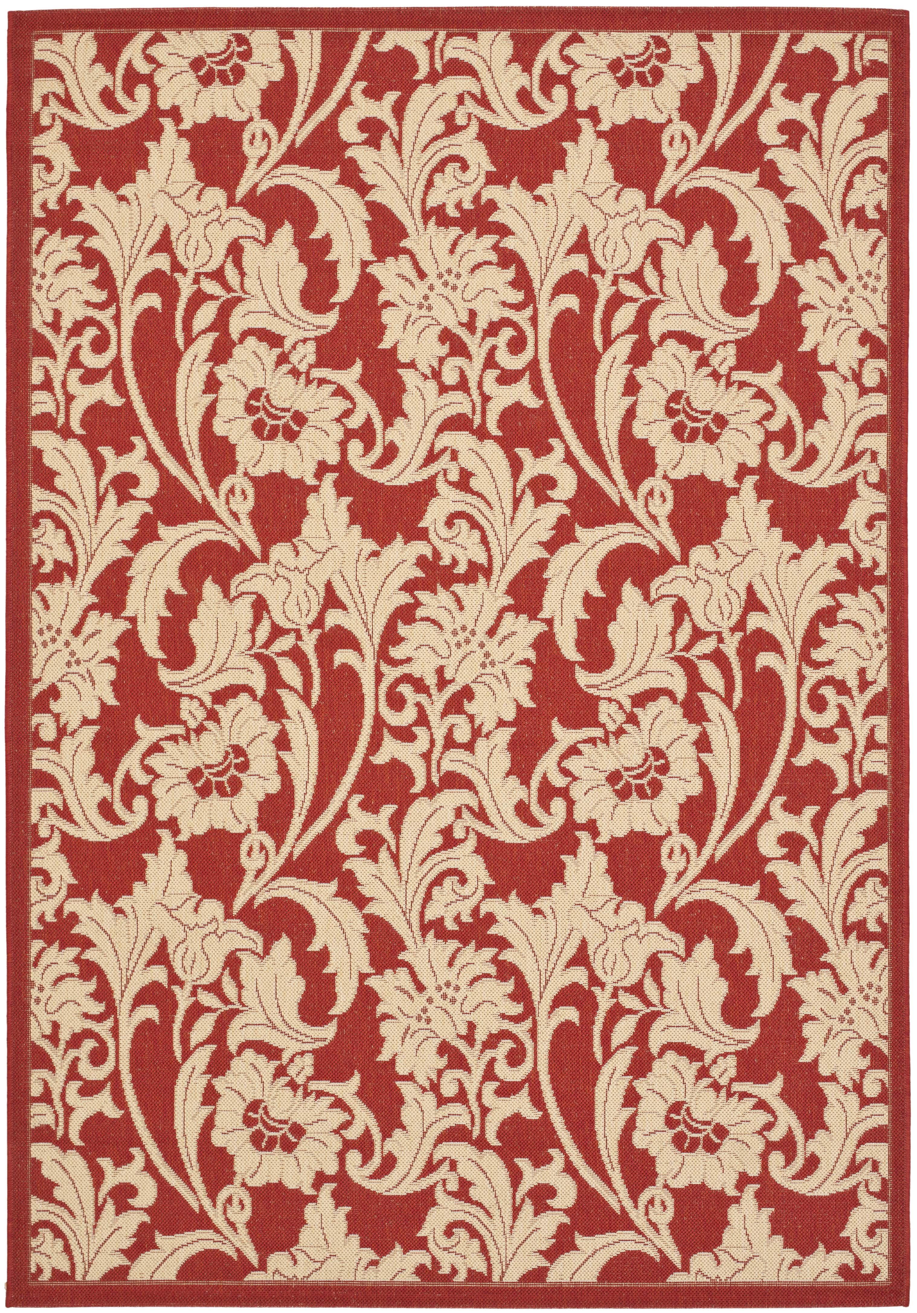 SAFAVIEH Courtyard Aubrey Floral Indoor/Outdoor Area Rug, Red/Creme, 4' x 5'7"