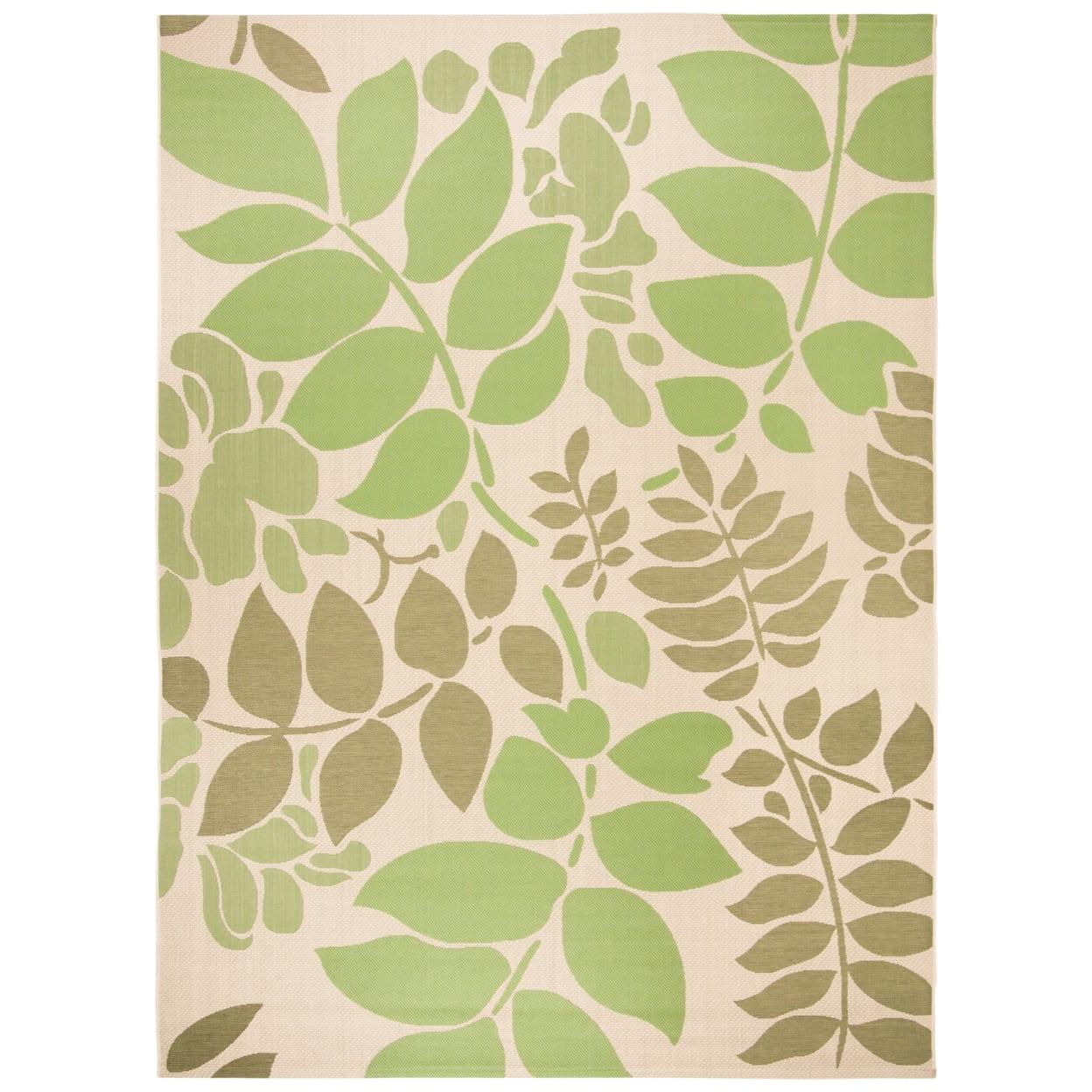 Cream and Green Floral Outdoor Area Rug 8' x 11'