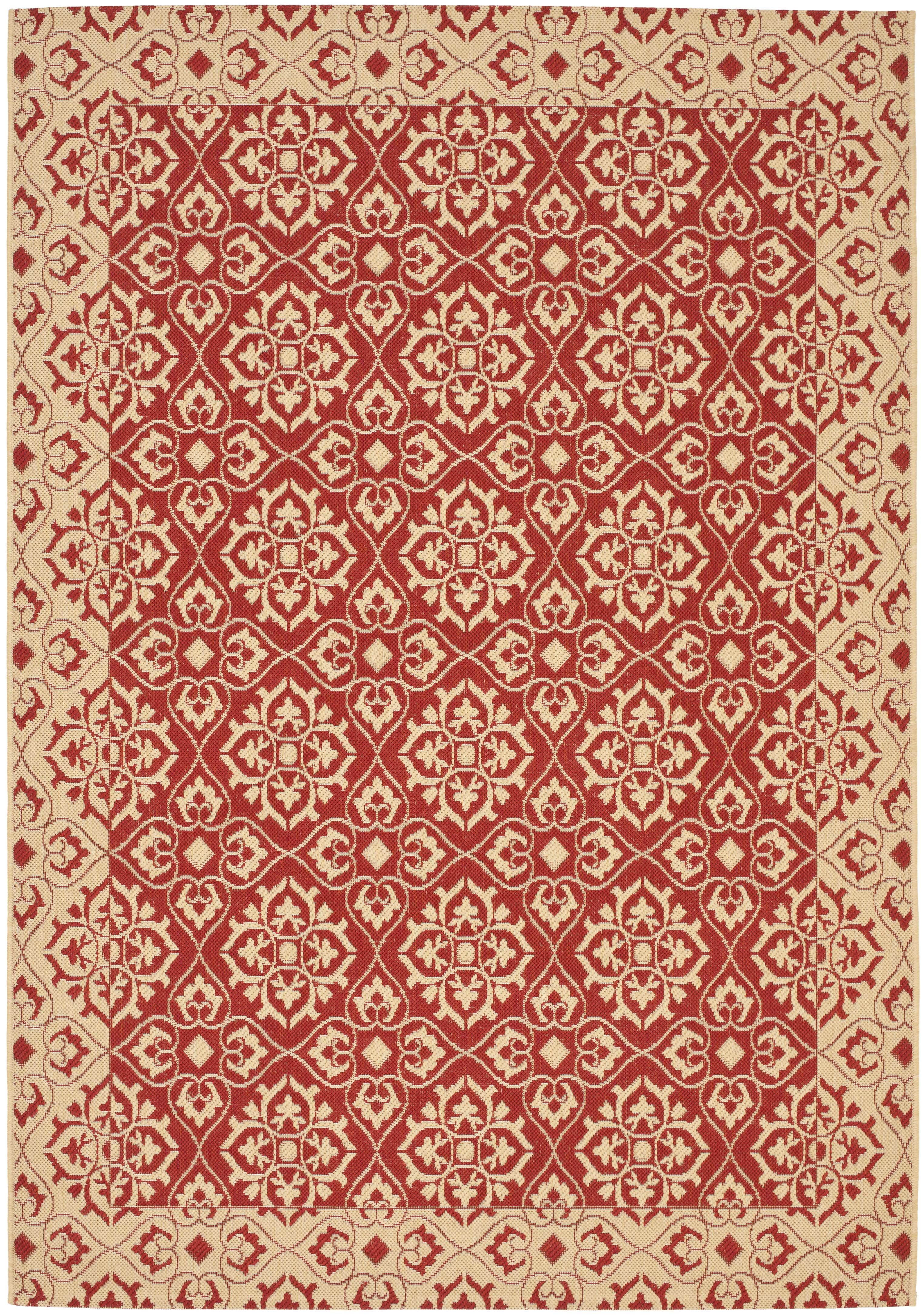 Red and Creme Reversible Synthetic Area Rug, 4'0" x 5'7"