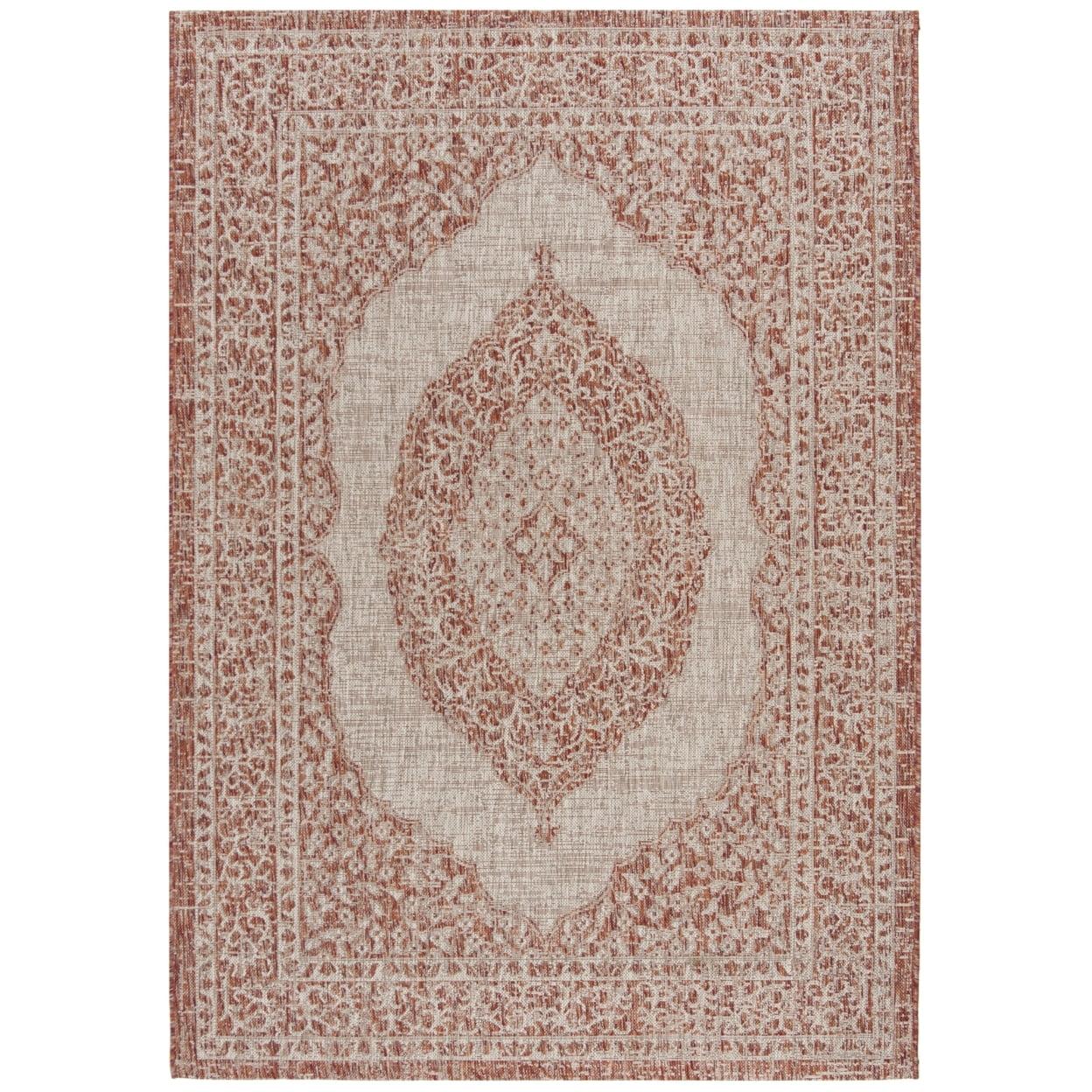 Handmade Light Beige & Terracotta Wool Blend 5'3" x 7'7" Rug