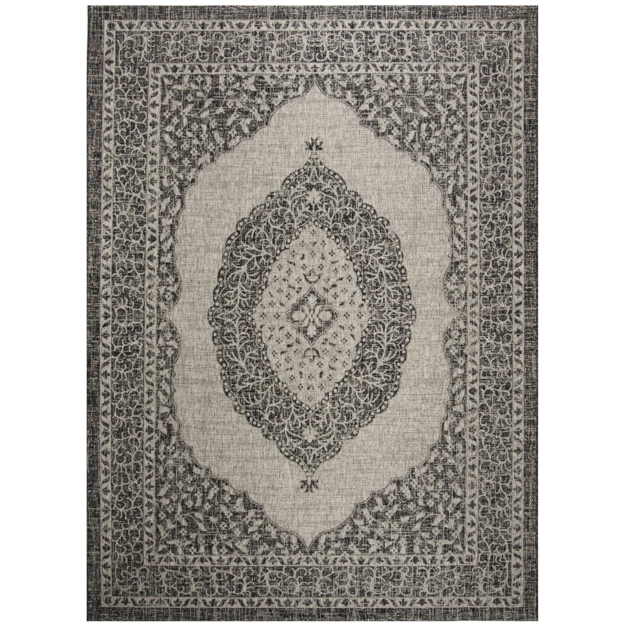 SAFAVIEH Courtyard Avi Traditional Indoor/Outdoor Area Rug, 9' x 12', Light Grey/Black