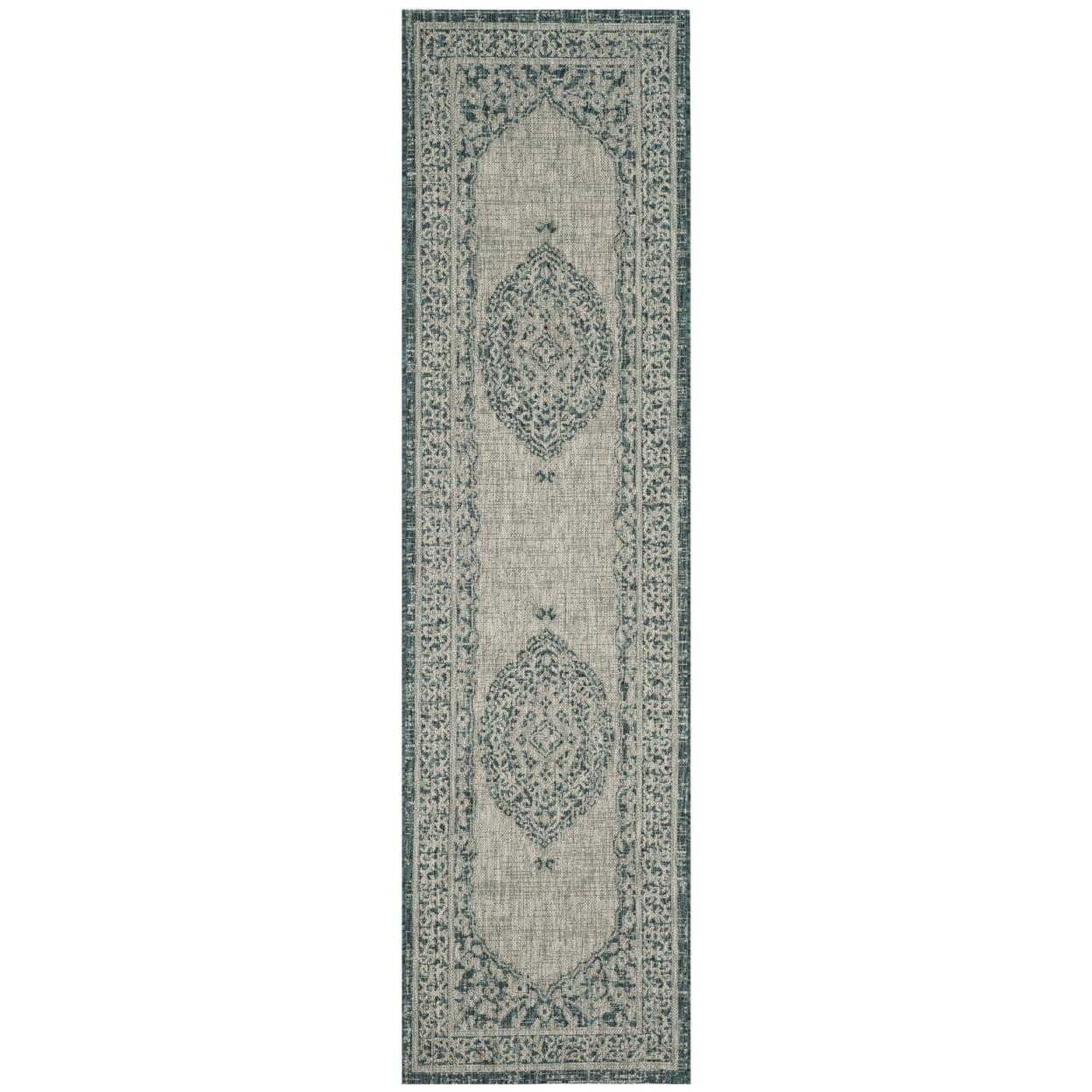 Light Grey/Teal Flat-Woven Synthetic 2'3" x 8' Reversible Runner Rug