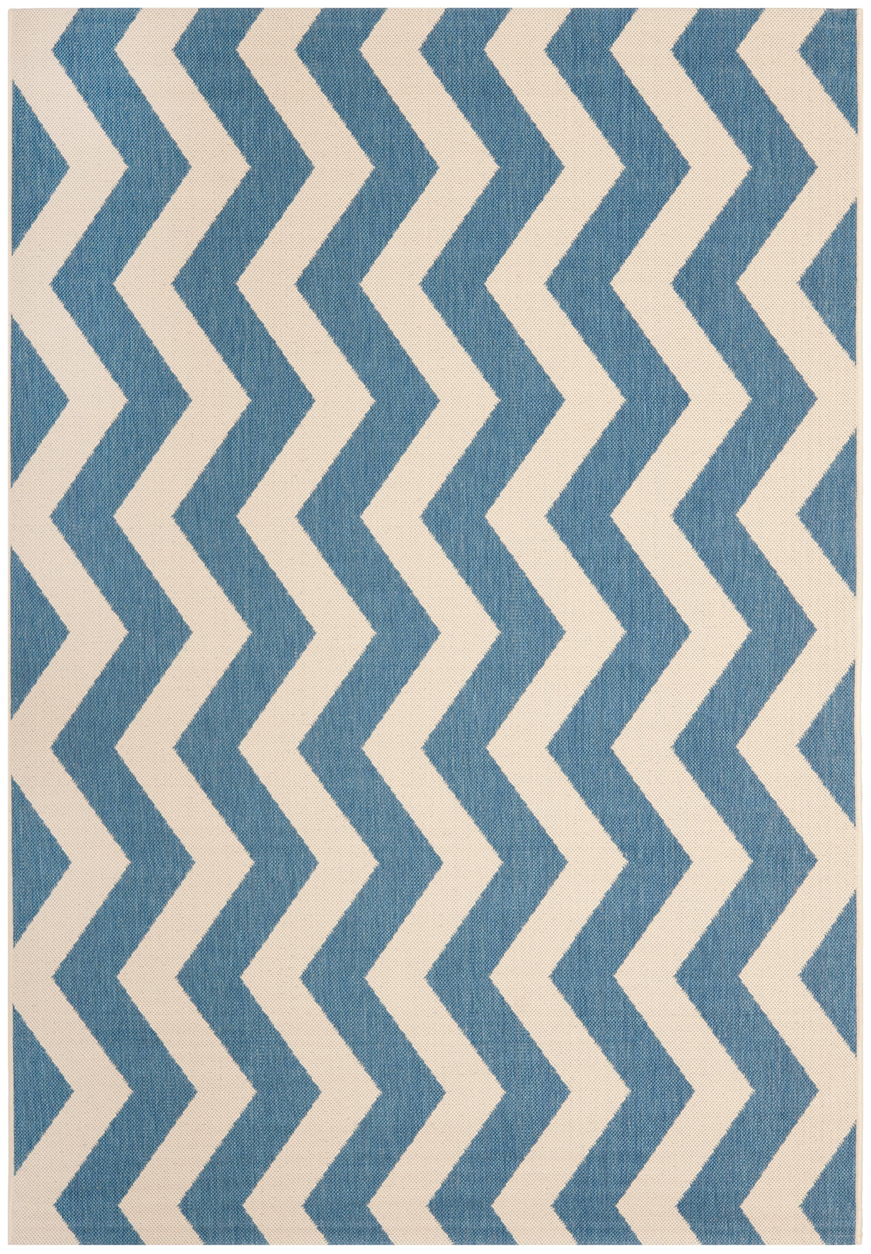 Blue and Beige Chevron Outdoor Area Rug, 4' x 5'7"