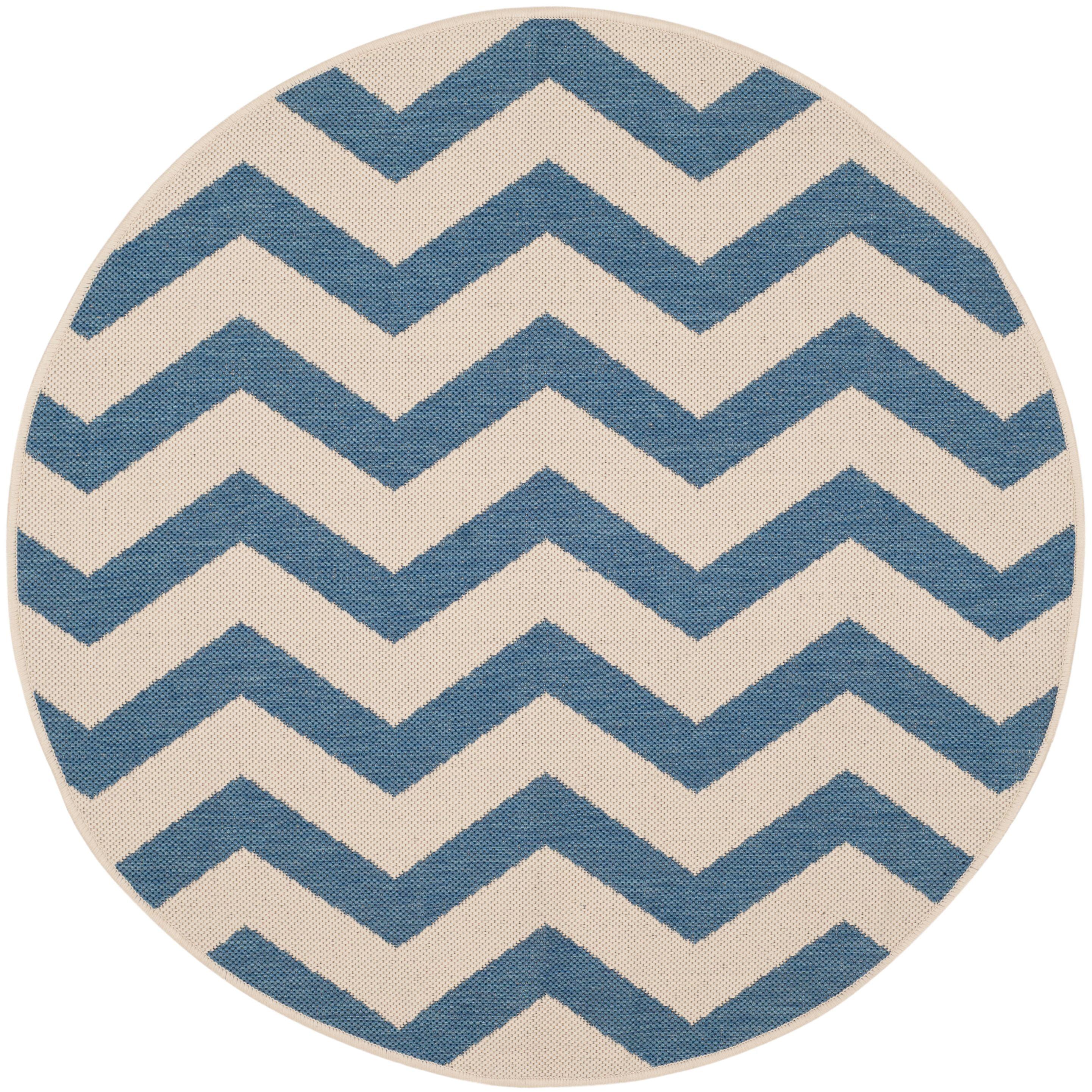 SAFAVIEH Courtyard Ayden Chevron Indoor/Outdoor Area Rug, 5'3" x 5'3" Round, Blue/Beige