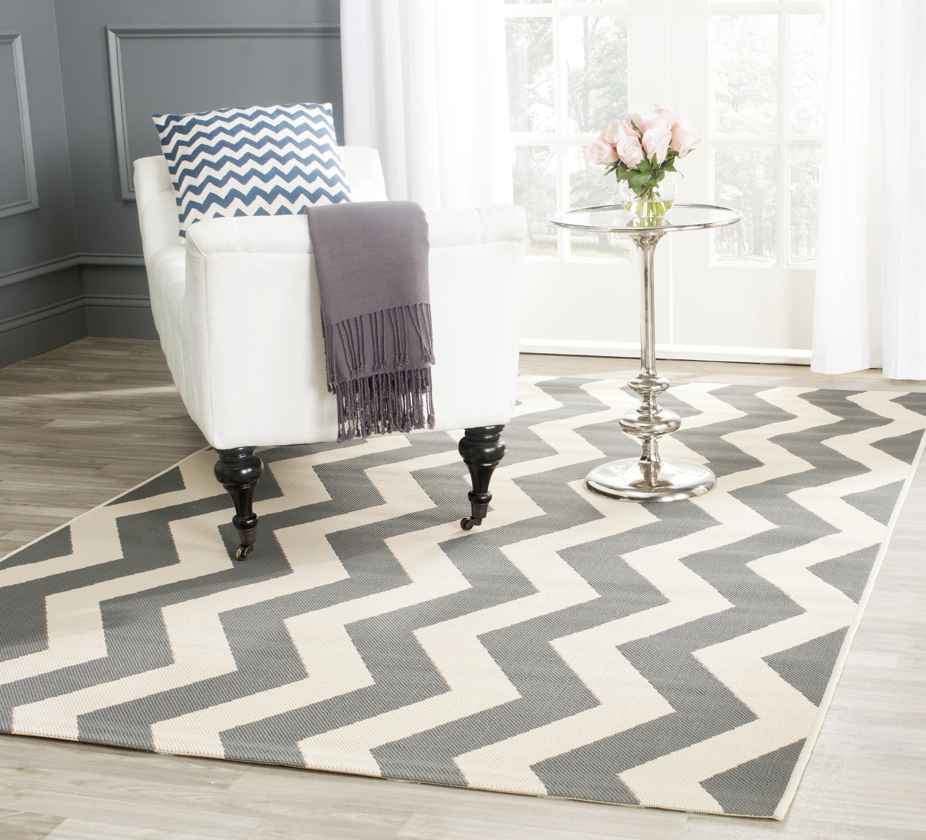 Chevron Grey and Beige Square Indoor/Outdoor Area Rug