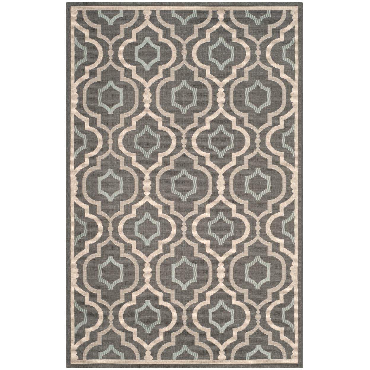 SAFAVIEH Courtyard Bayon Geometric Indoor/Outdoor Area Rug, Grey/Blue, 5'3" x 7'7"