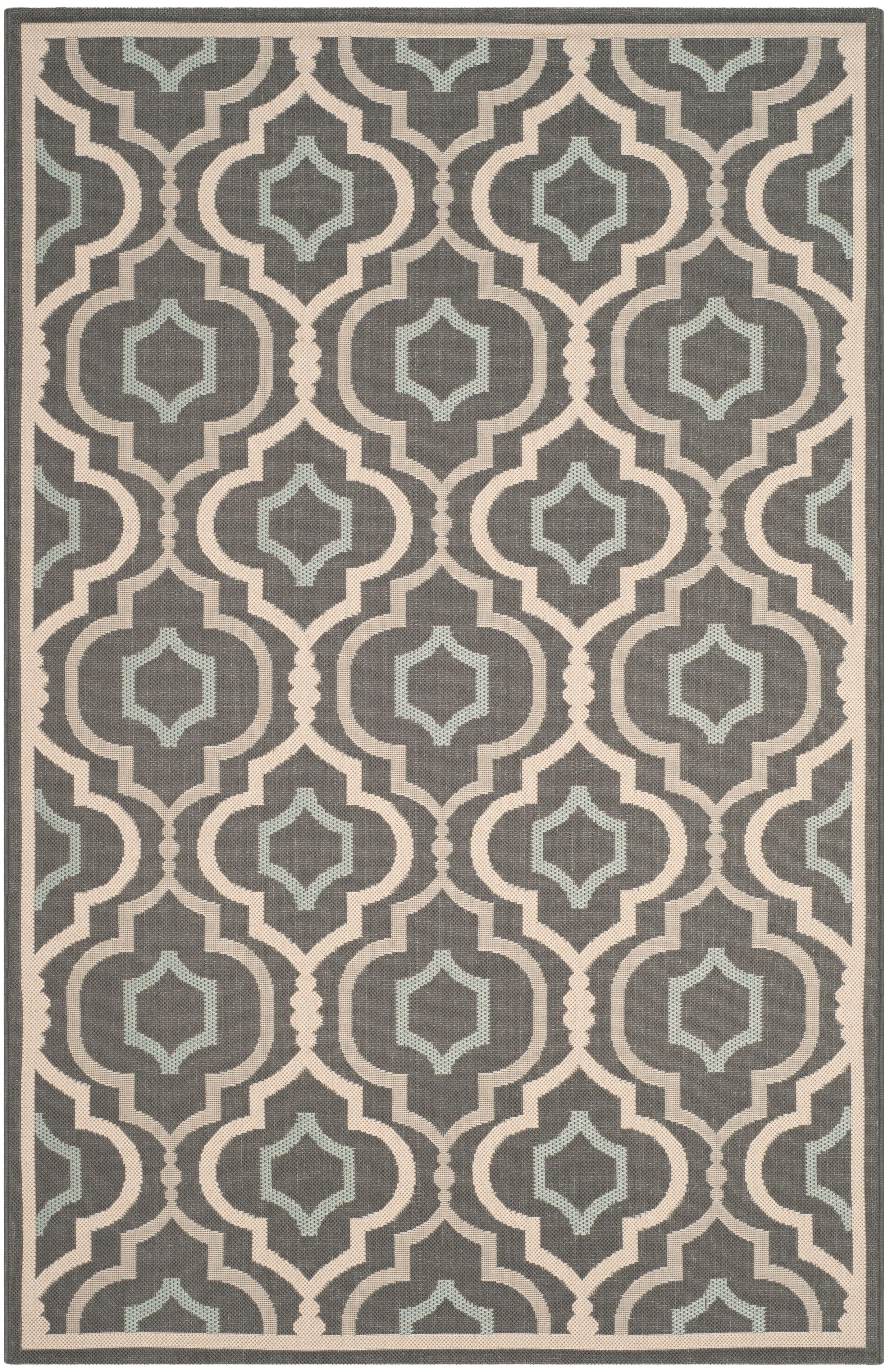 SAFAVIEH Courtyard Bayon Geometric Indoor/Outdoor Area Rug, Grey/Blue, 5'3" x 7'7"