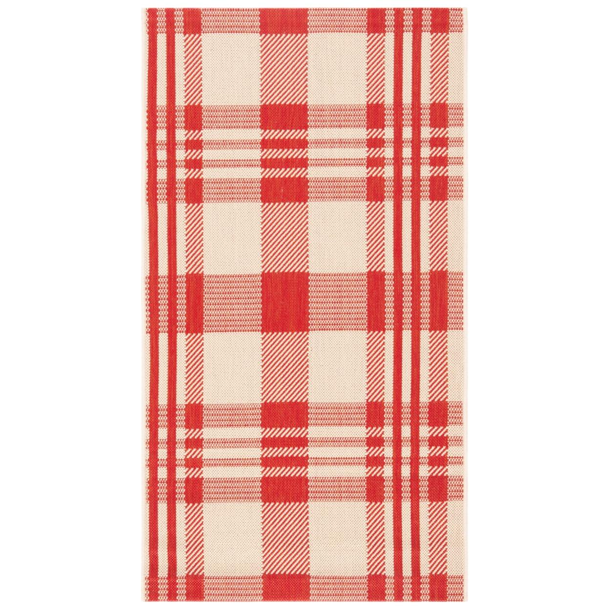 SAFAVIEH Courtyard Benjamin Plaid Indoor/Outdoor Area Rug, 2'7" x 5', Red/Bone