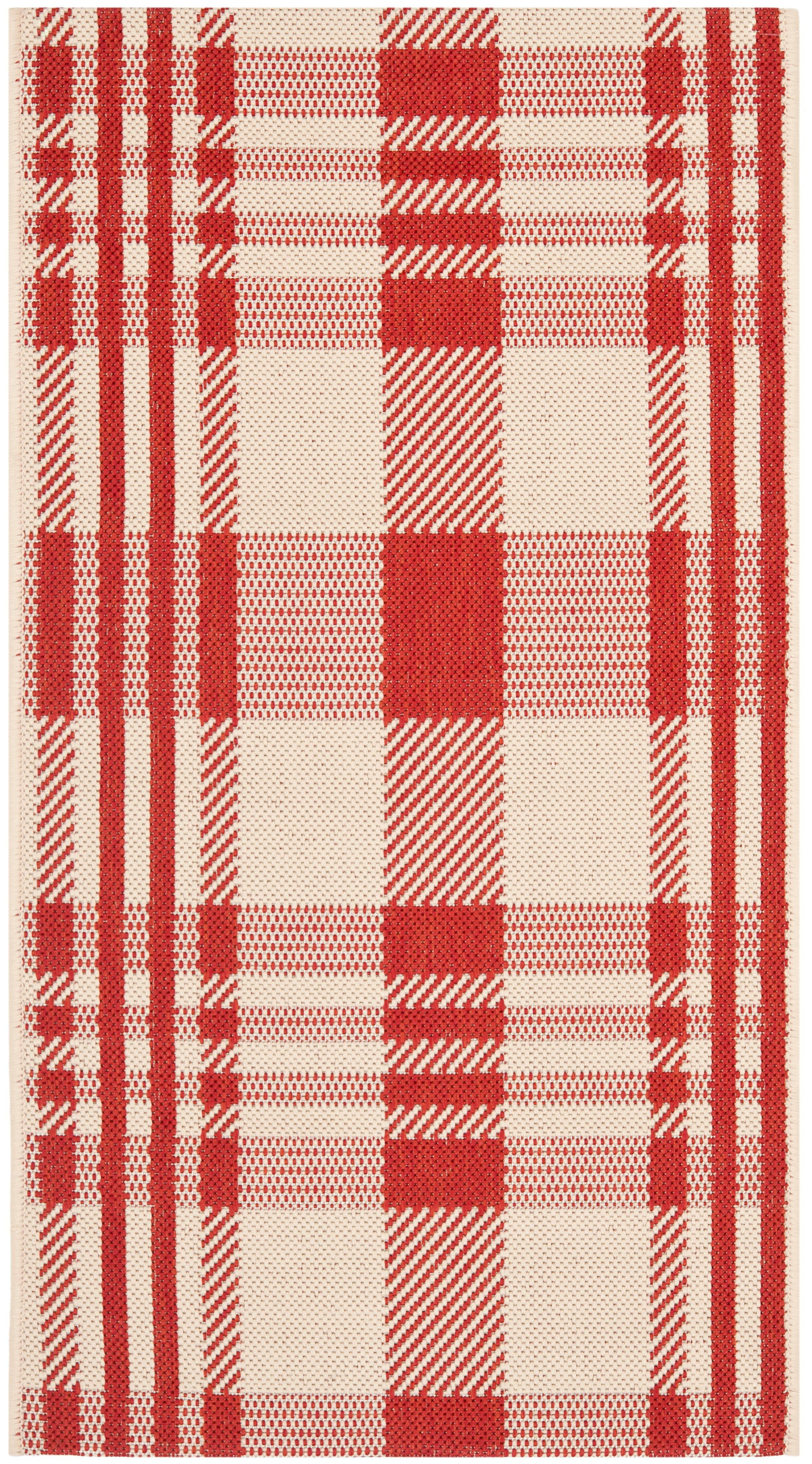 SAFAVIEH Courtyard Benjamin Plaid Indoor/Outdoor Area Rug, 2' x 3'7", Red/Bone