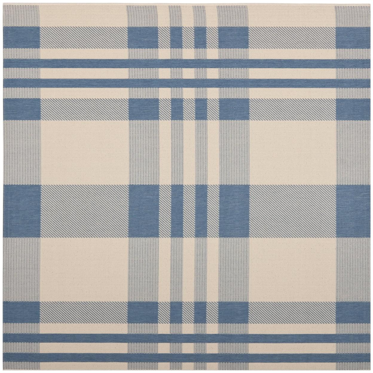 SAFAVIEH Courtyard Benjamin Plaid Indoor/Outdoor Area Rug, 6'7" x 6'7" Square, Beige/Blue