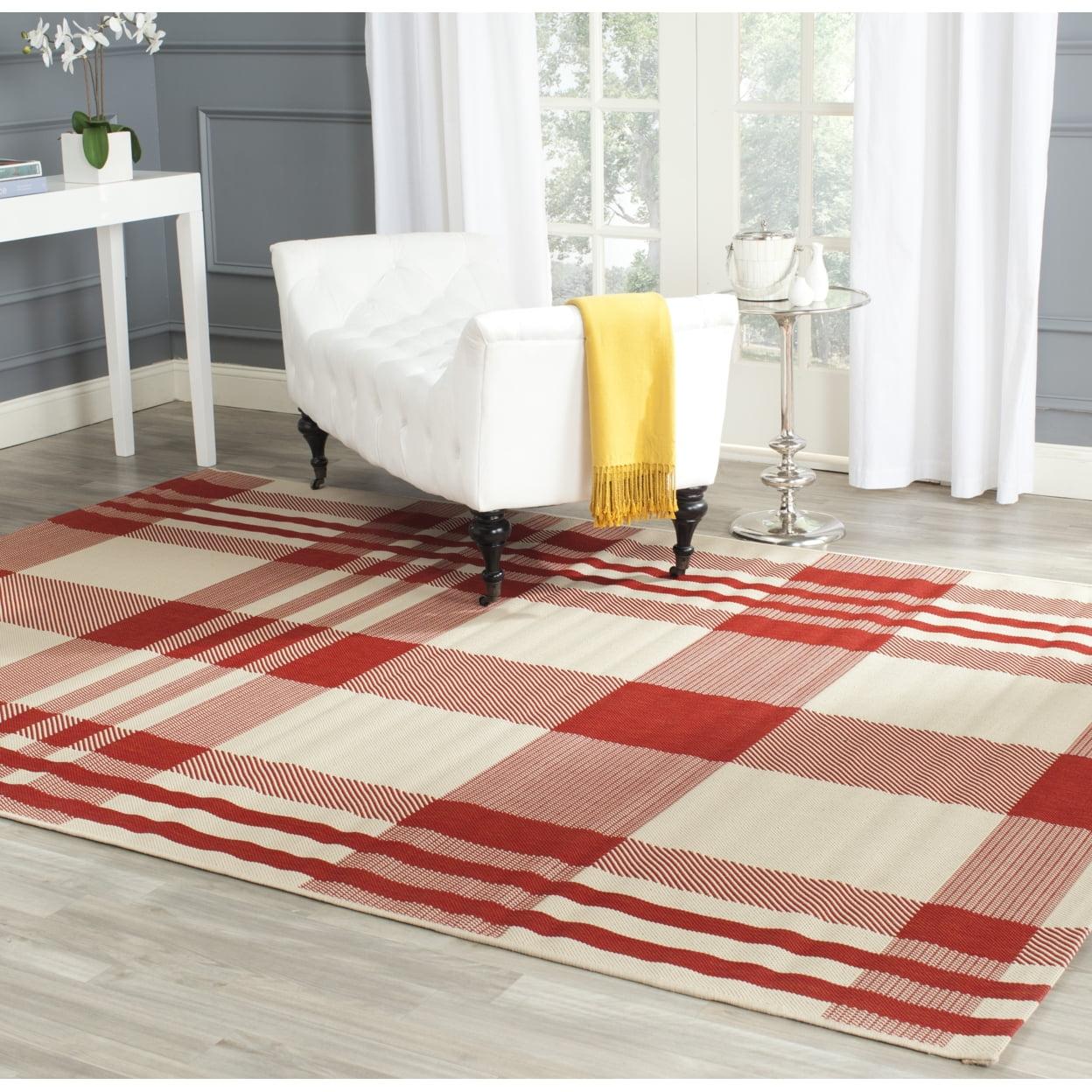 SAFAVIEH Courtyard Benjamin Plaid Indoor/Outdoor Area Rug, 7'10" x 7'10" Round, Red/Bone