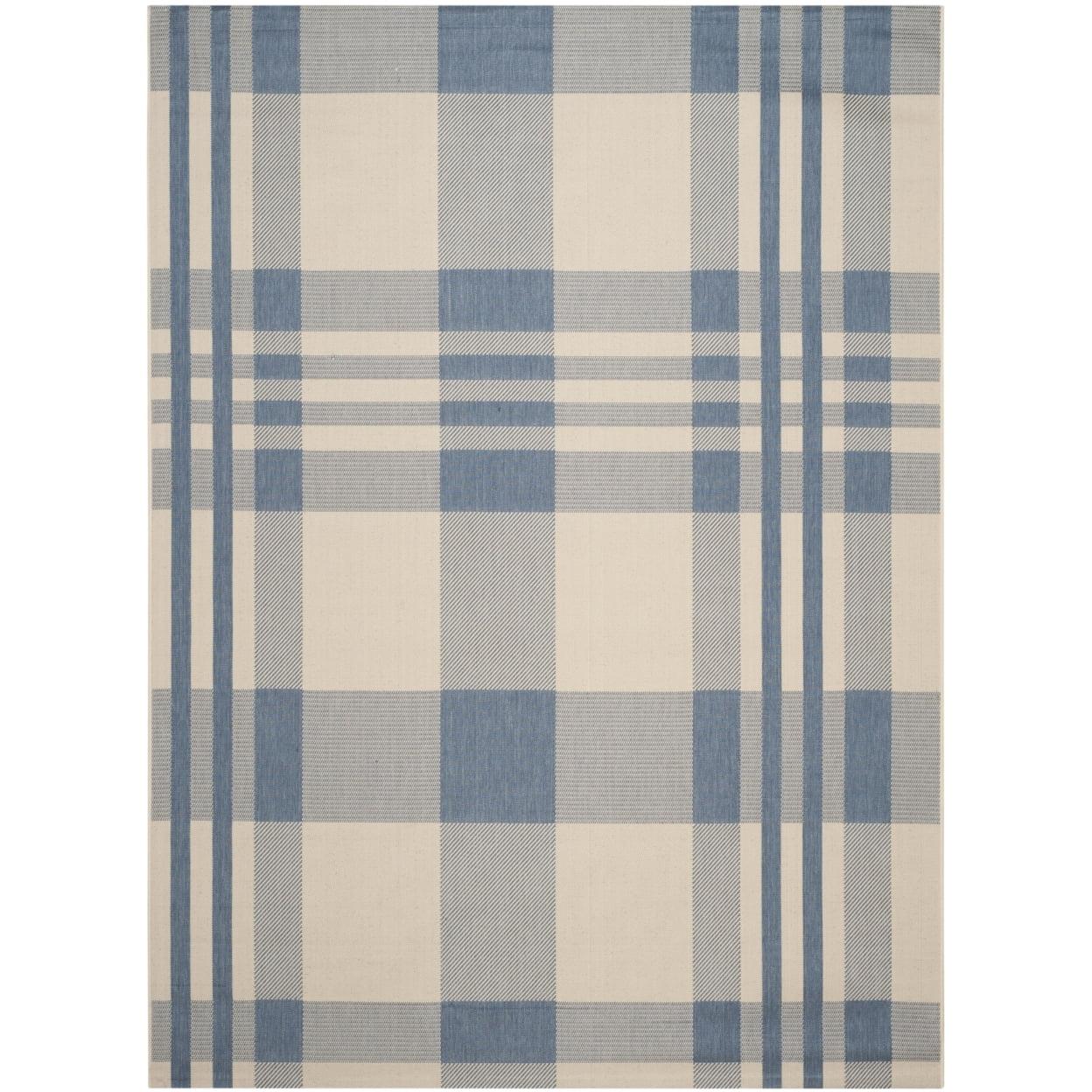 SAFAVIEH Courtyard Benjamin Plaid Indoor/Outdoor Area Rug, 8' x 11', Beige/Blue