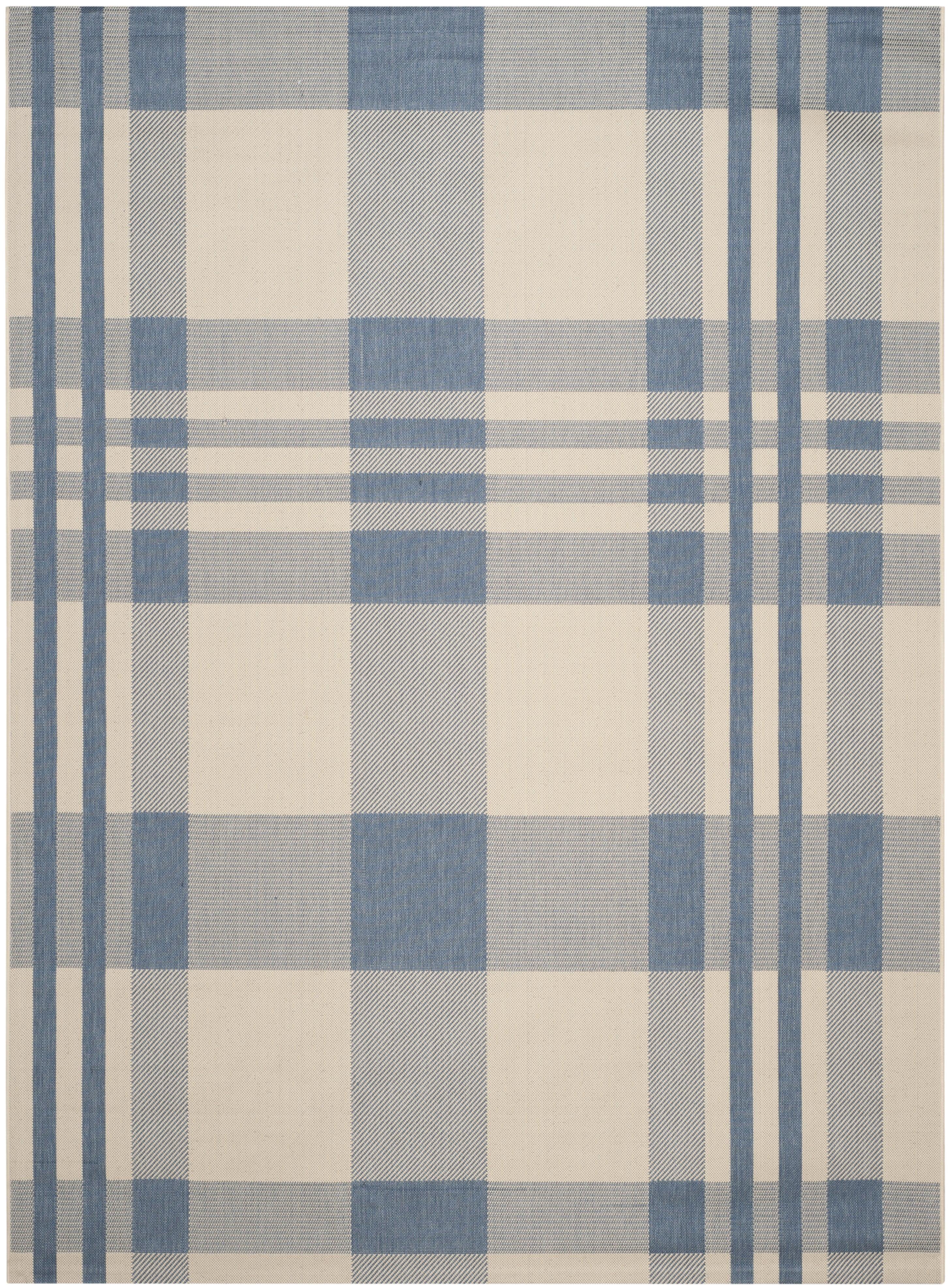 Beige and Blue Rectangular 8' x 10' Synthetic Area Rug