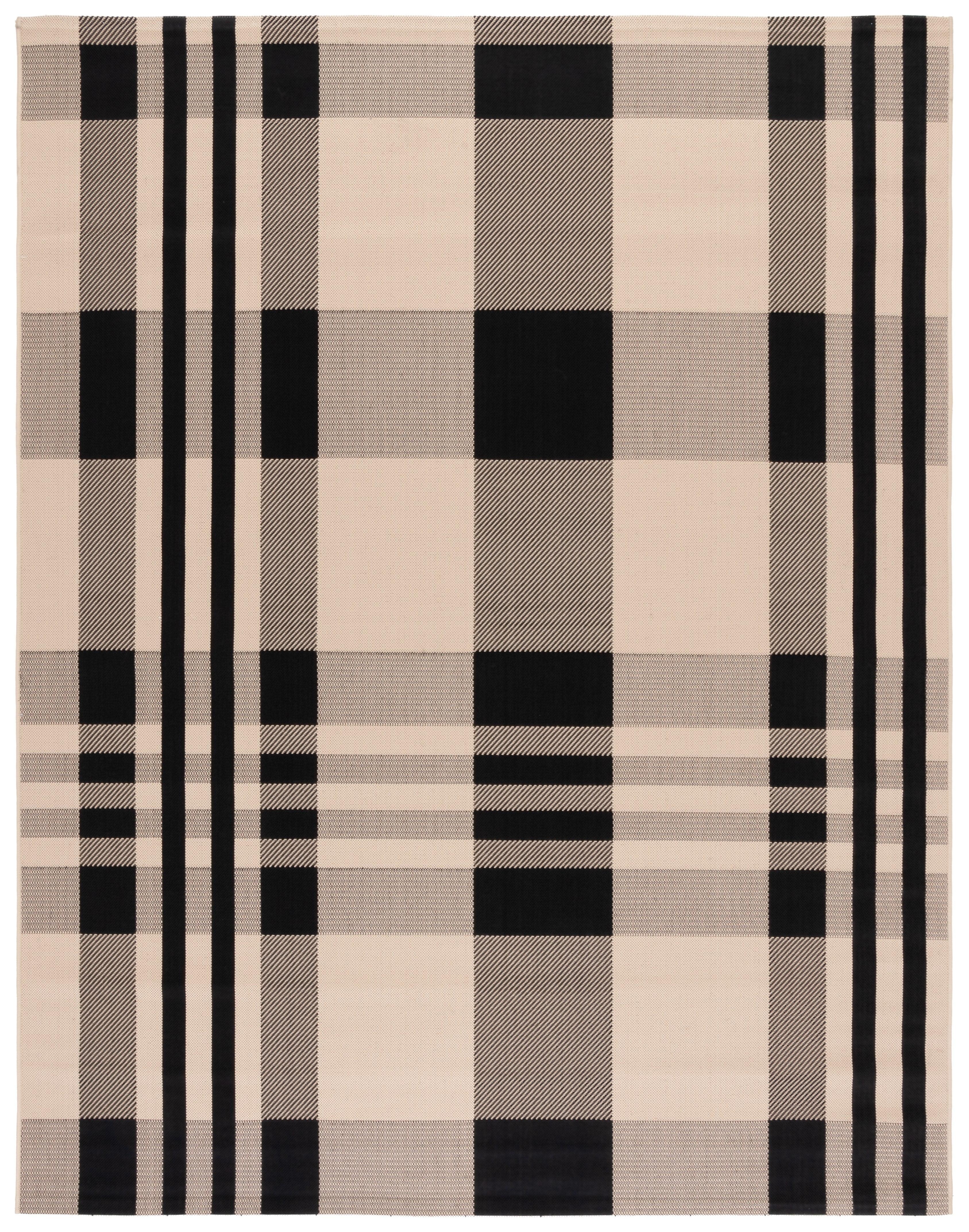 SAFAVIEH Courtyard Benjamin Plaid Indoor/Outdoor Area Rug, Black/Bone, 10' x 14'