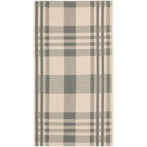 SAFAVIEH Courtyard Benjamin Plaid Indoor/Outdoor Area Rug, Grey/Bone, 6'7" x 9'6"