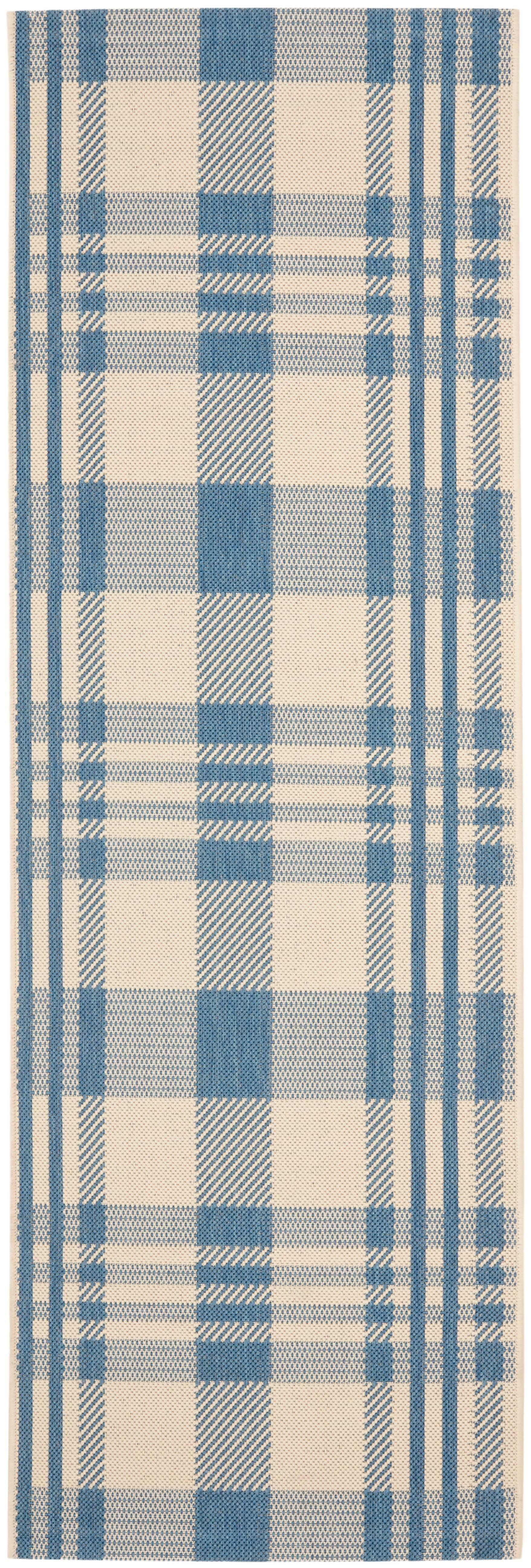 SAFAVIEH Courtyard Benjamin Plaid Indoor/Outdoor Runner Rug, 2'3" x 6'7", Beige/Blue