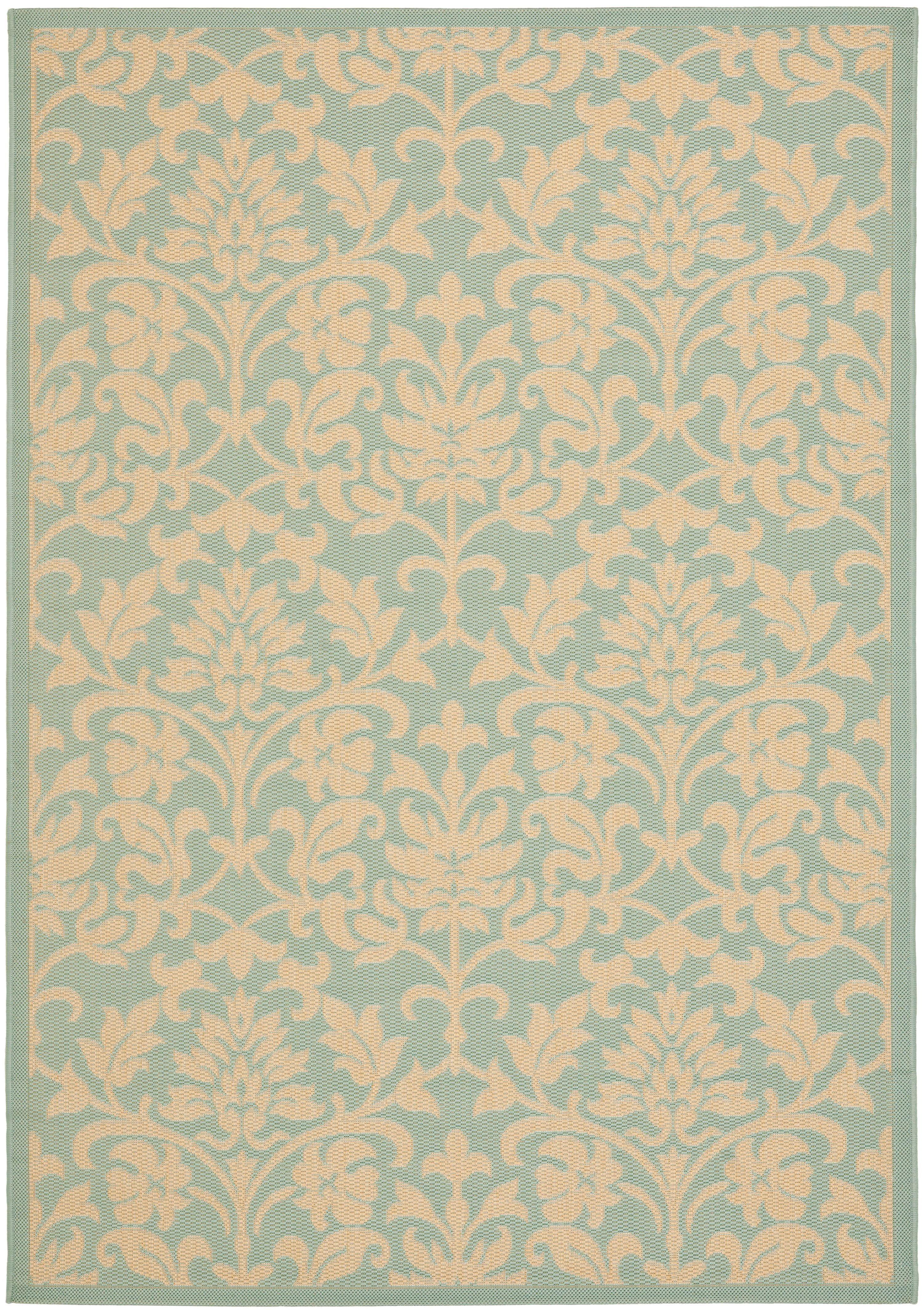 Aqua Cream Courtyard 79" Easy-Care Synthetic Area Rug