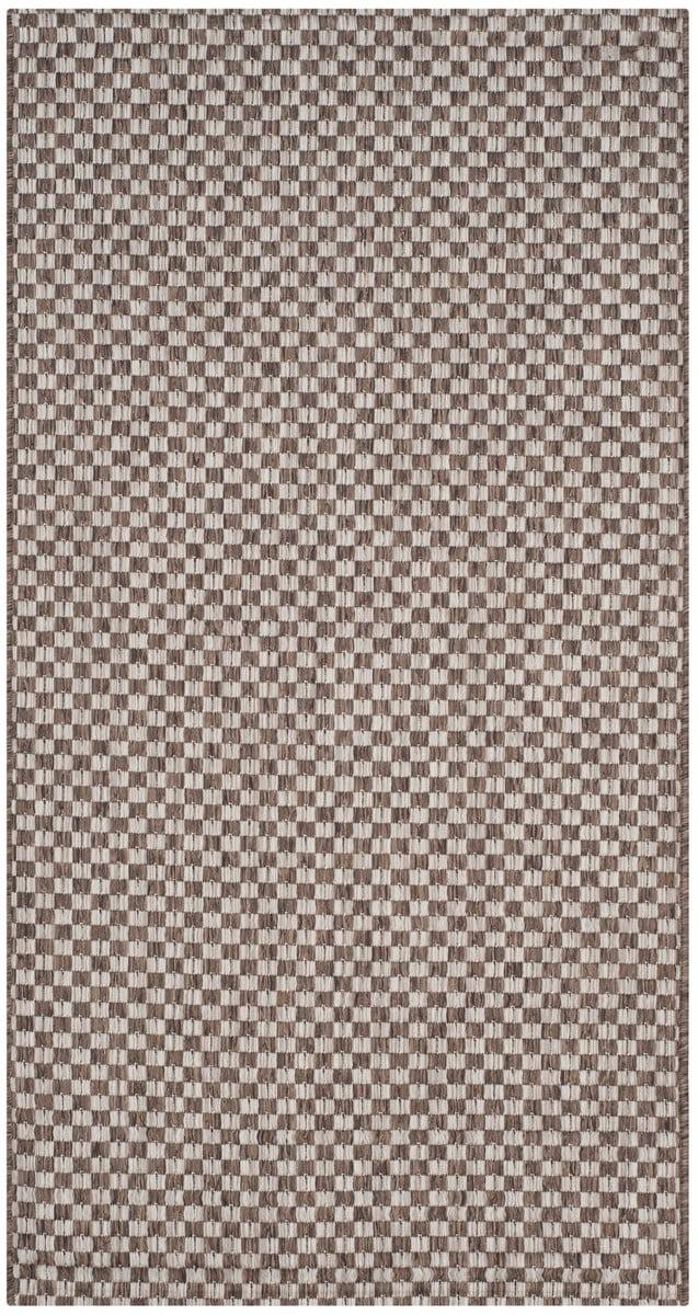 SAFAVIEH Courtyard Blair Checkered Indoor/Outdoor Area Rug, Light Brown/Light Grey, 2' x 3'7"