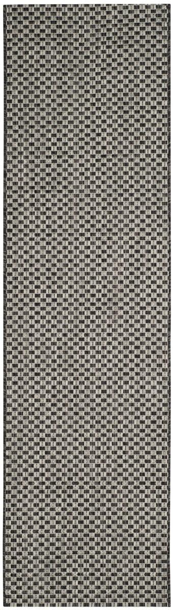 SAFAVIEH Courtyard Blair Checkered Indoor/Outdoor Runner Rug, Black/Light Grey, 2'3" x 14'