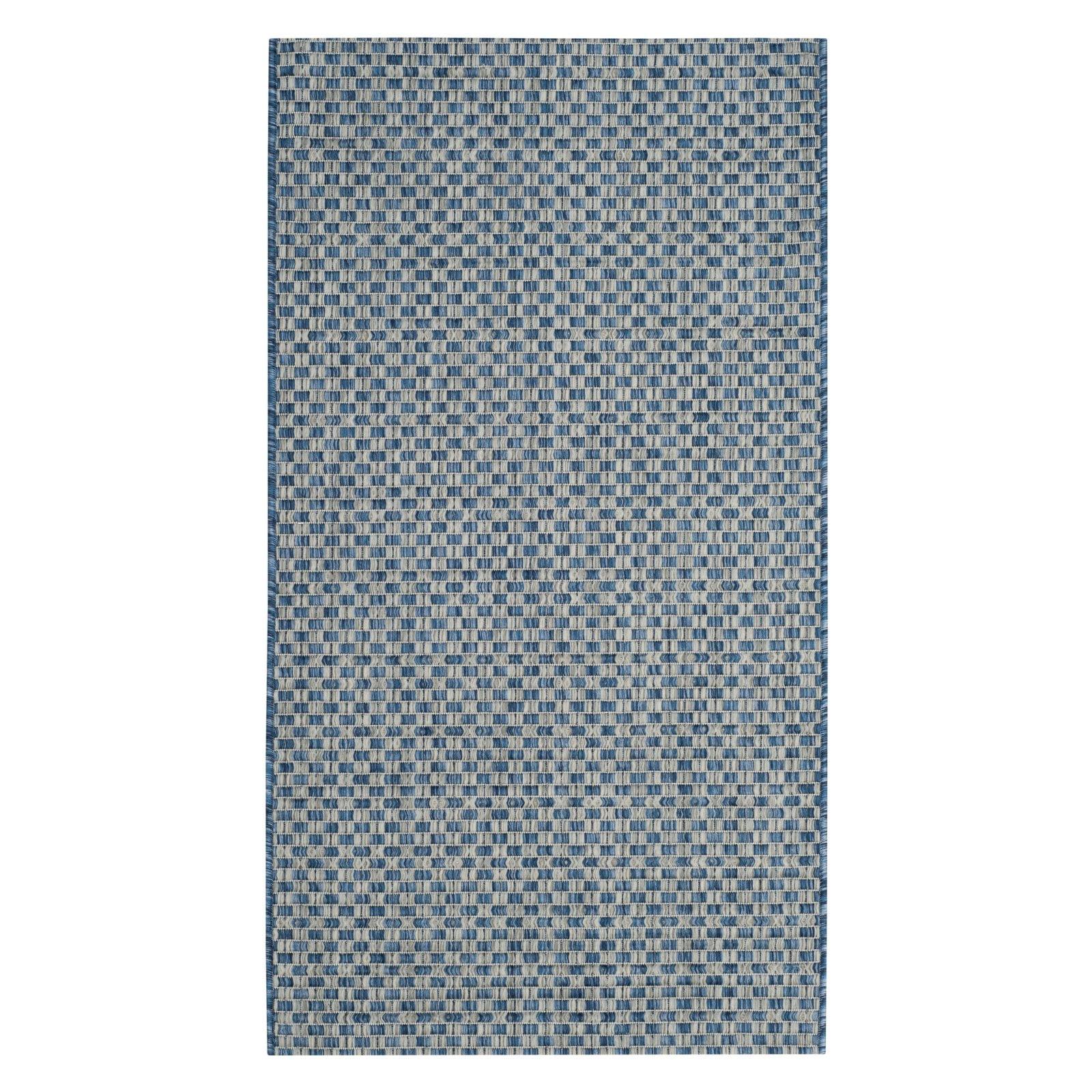 Reversible Easy-Care Blue and Light Grey Synthetic Area Rug, 2'7" x 5'