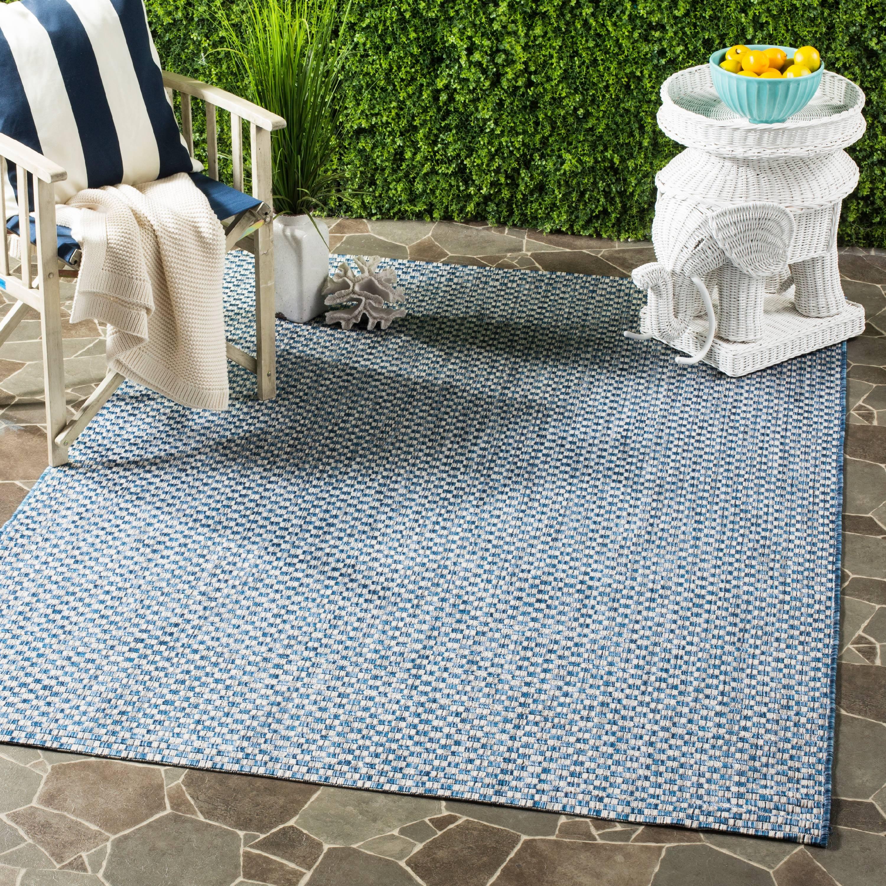 Blue and Light Grey Rectangular Synthetic Indoor/Outdoor Rug