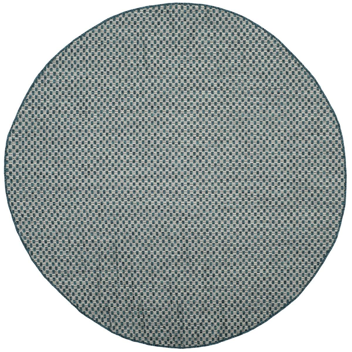 Turquoise and Light Grey Round Synthetic Indoor/Outdoor Rug