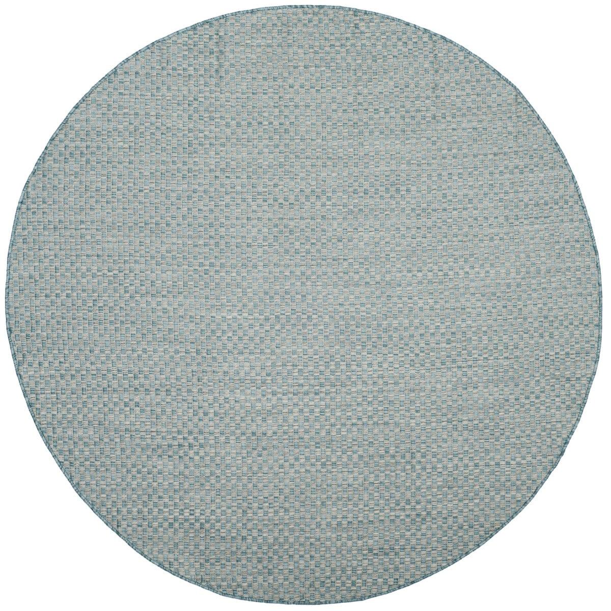 Reversible Light Blue and Grey Synthetic 59" Round Area Rug