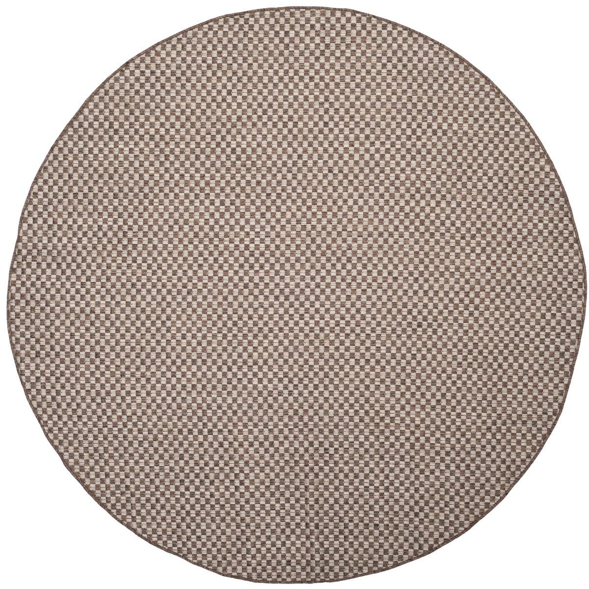 Round Light Brown and Grey Synthetic Indoor/Outdoor Area Rug