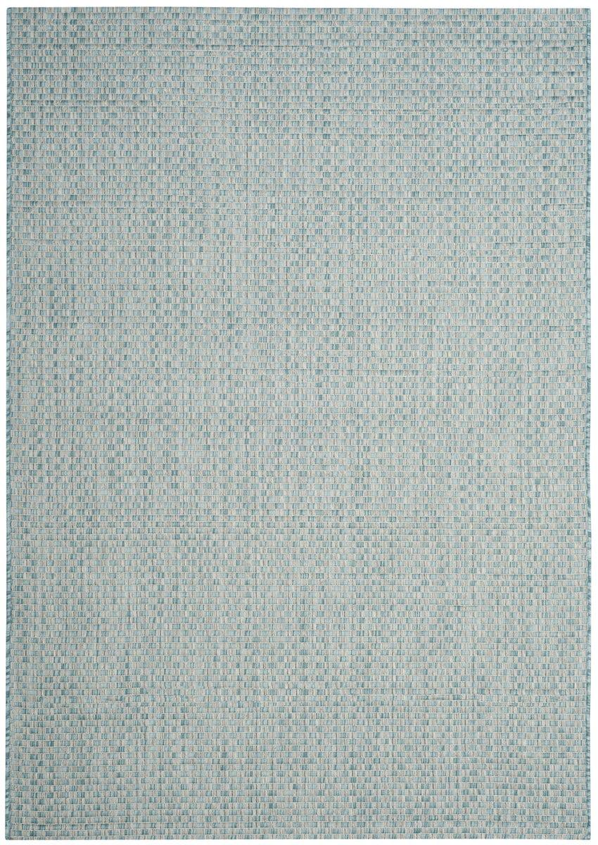 SAFAVIEH Courtyard Blair Geometric Indoor/Outdoor Area Rug, 5'3" x 7'7", Light Blue/Light Grey