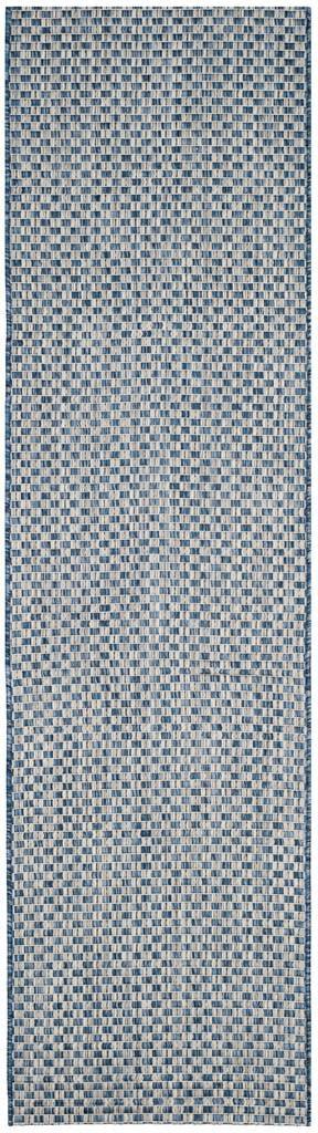 SAFAVIEH Courtyard Blair Geometric Indoor/Outdoor Runner, 2'3" x 14', Blue/Light Grey