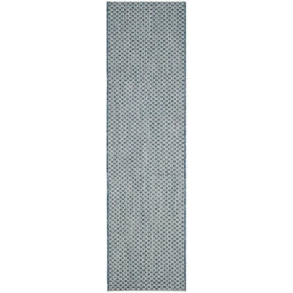 SAFAVIEH Courtyard Corredor Geométrico para Interiores/exteriores Blair, 2'3" x 14', Azul/gris Claro