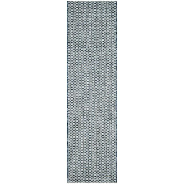 SAFAVIEH Courtyard Blair Geometric Indoor/Outdoor Runner, 2'3" x 14', Blue/Light Grey