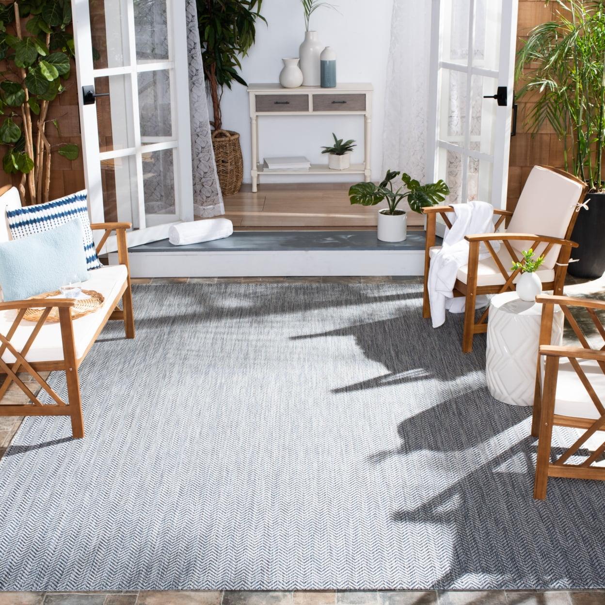 Courtyard CY8022 Power Loomed Indoor and Outdoor Area Rug - Grey/Navy - 6'7"x9'6" - Safavieh