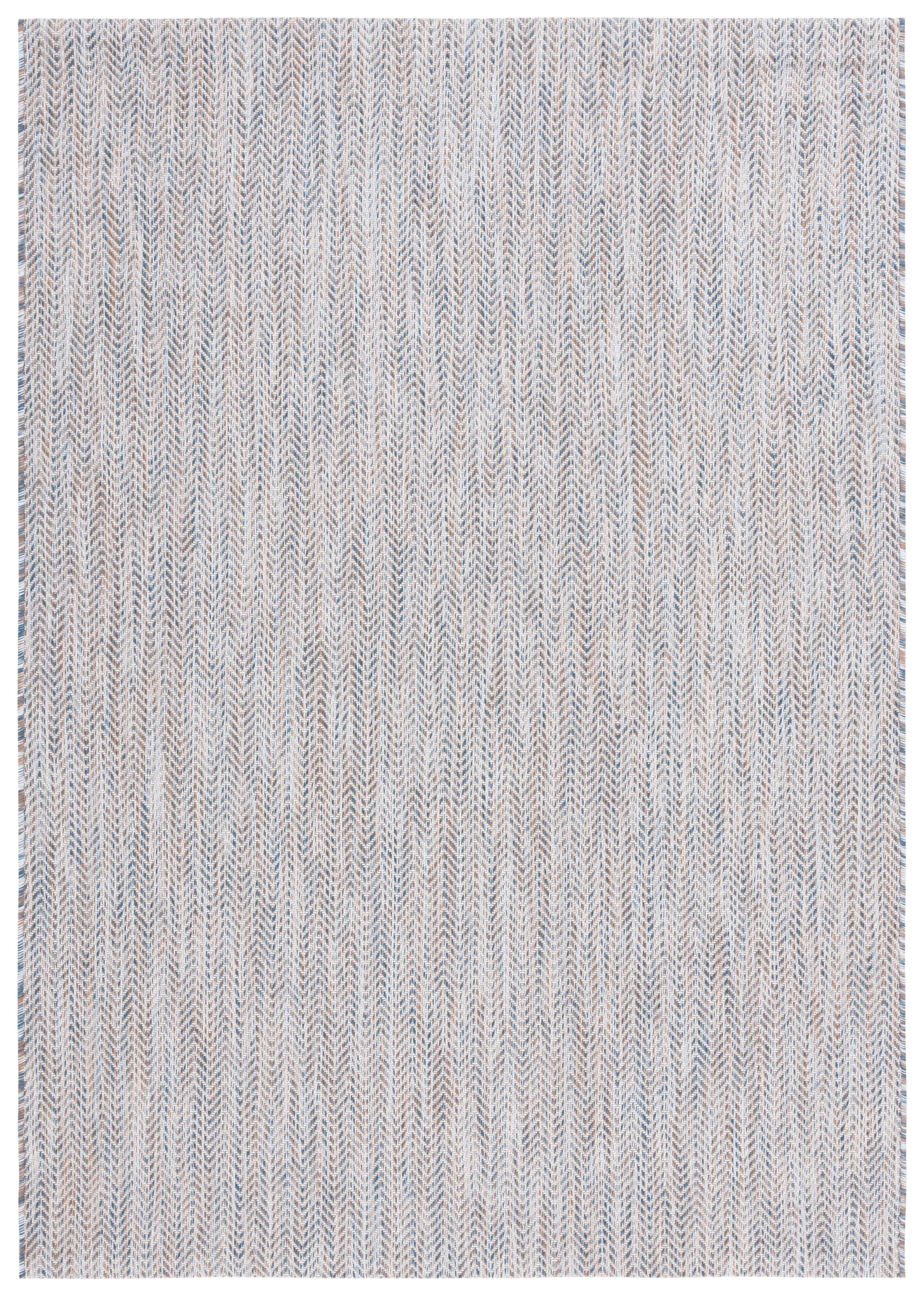 Ivory Blue and Beige Chevron Indoor Outdoor Area Rug