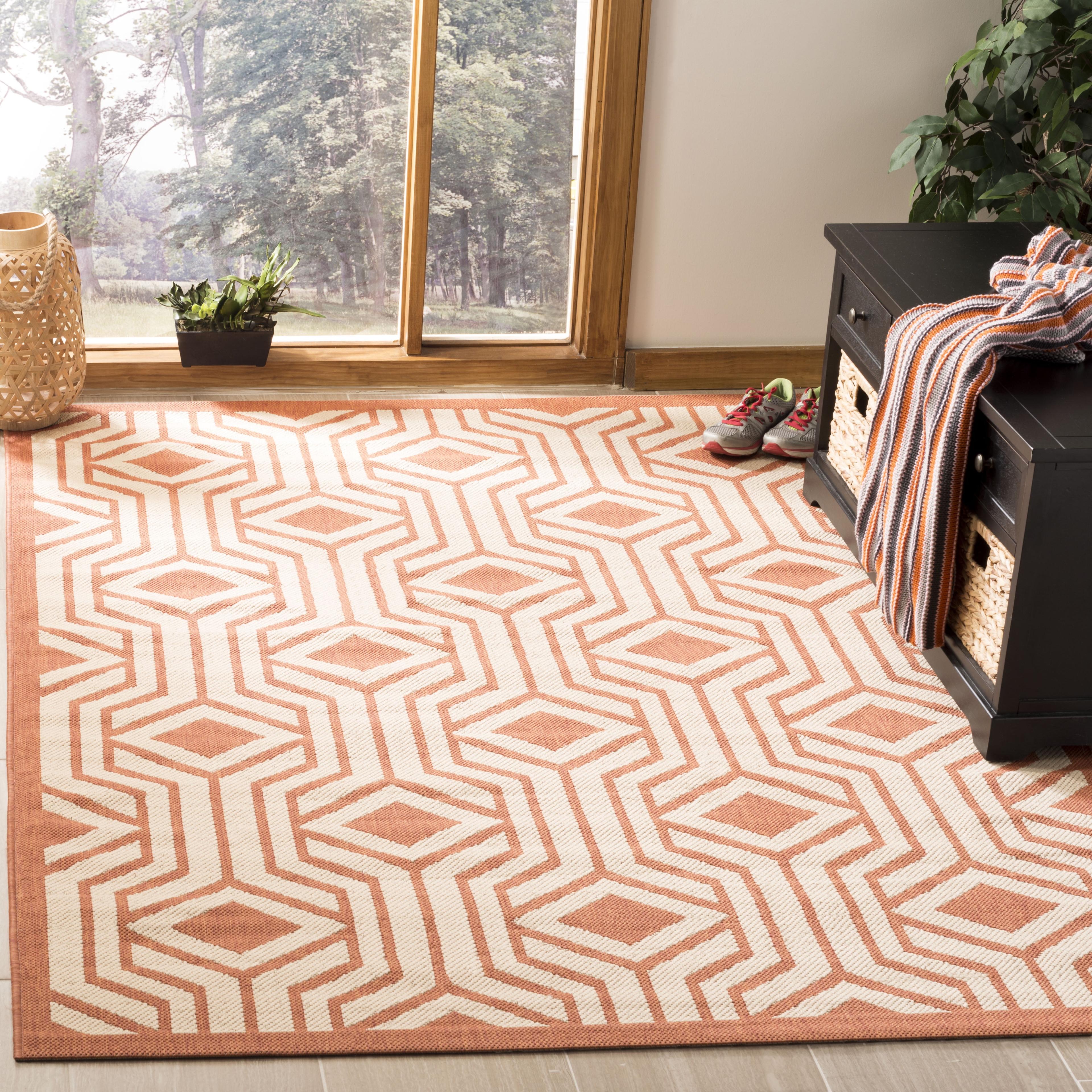 Courtyard CY6113 Power Loomed Indoor/Outdoor Area Rug - Beige/Terracotta - 6'7"x9'6" - Safavieh.