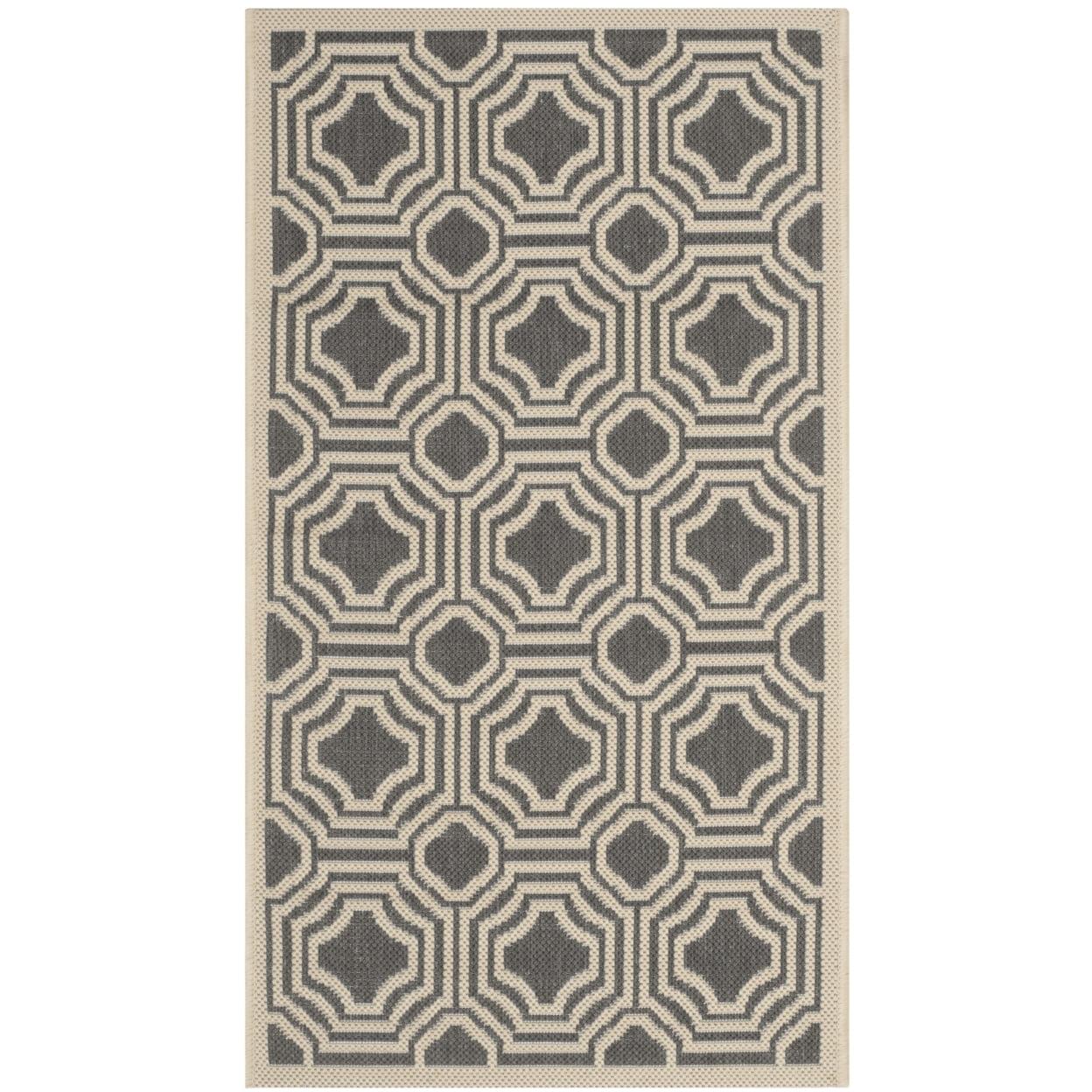 Anthracite Beige Synthetic Rectangular Easy-Care Area Rug, 2' x 3'7"