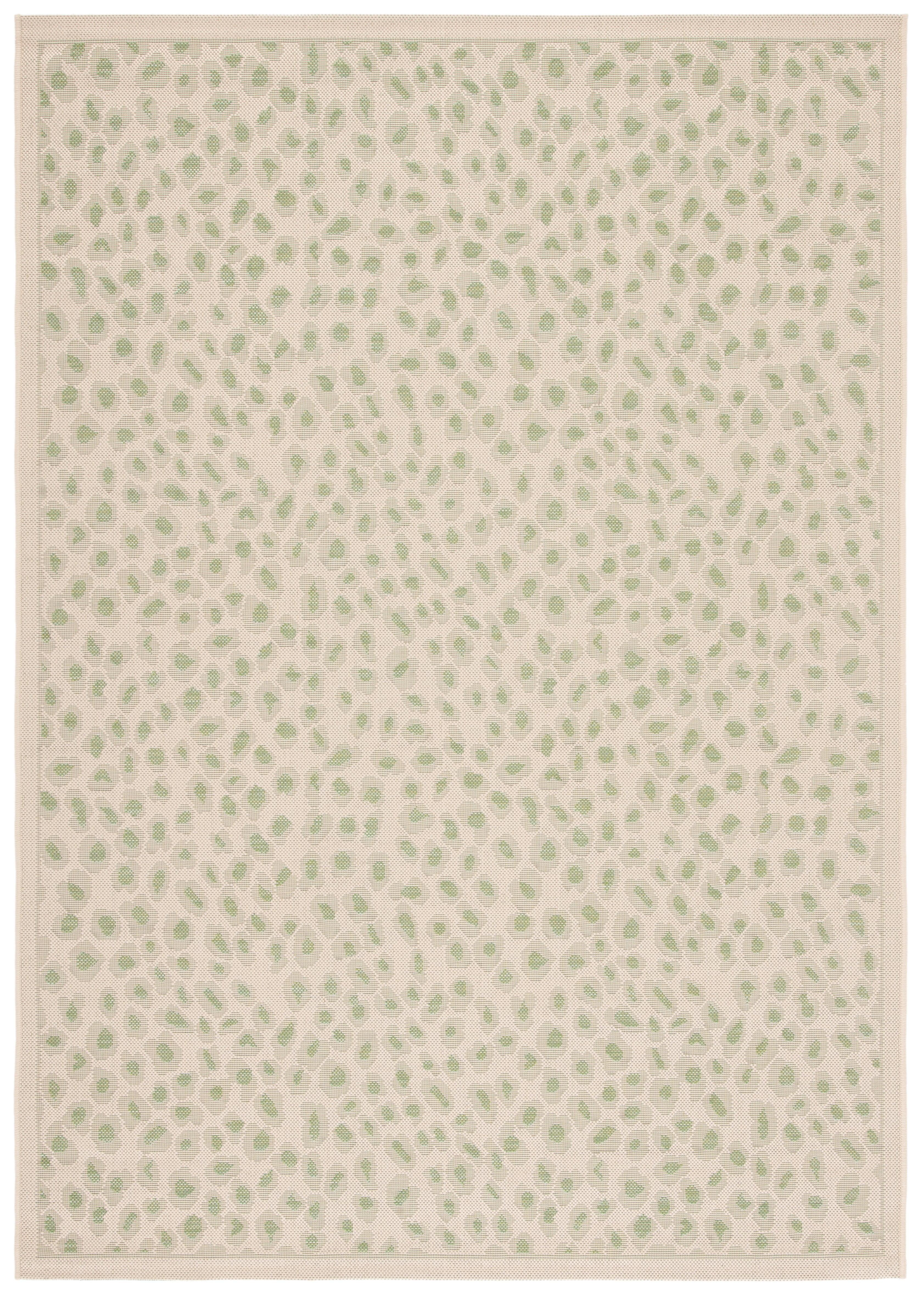 Beige and Green Spotted Synthetic Indoor/Outdoor Rug