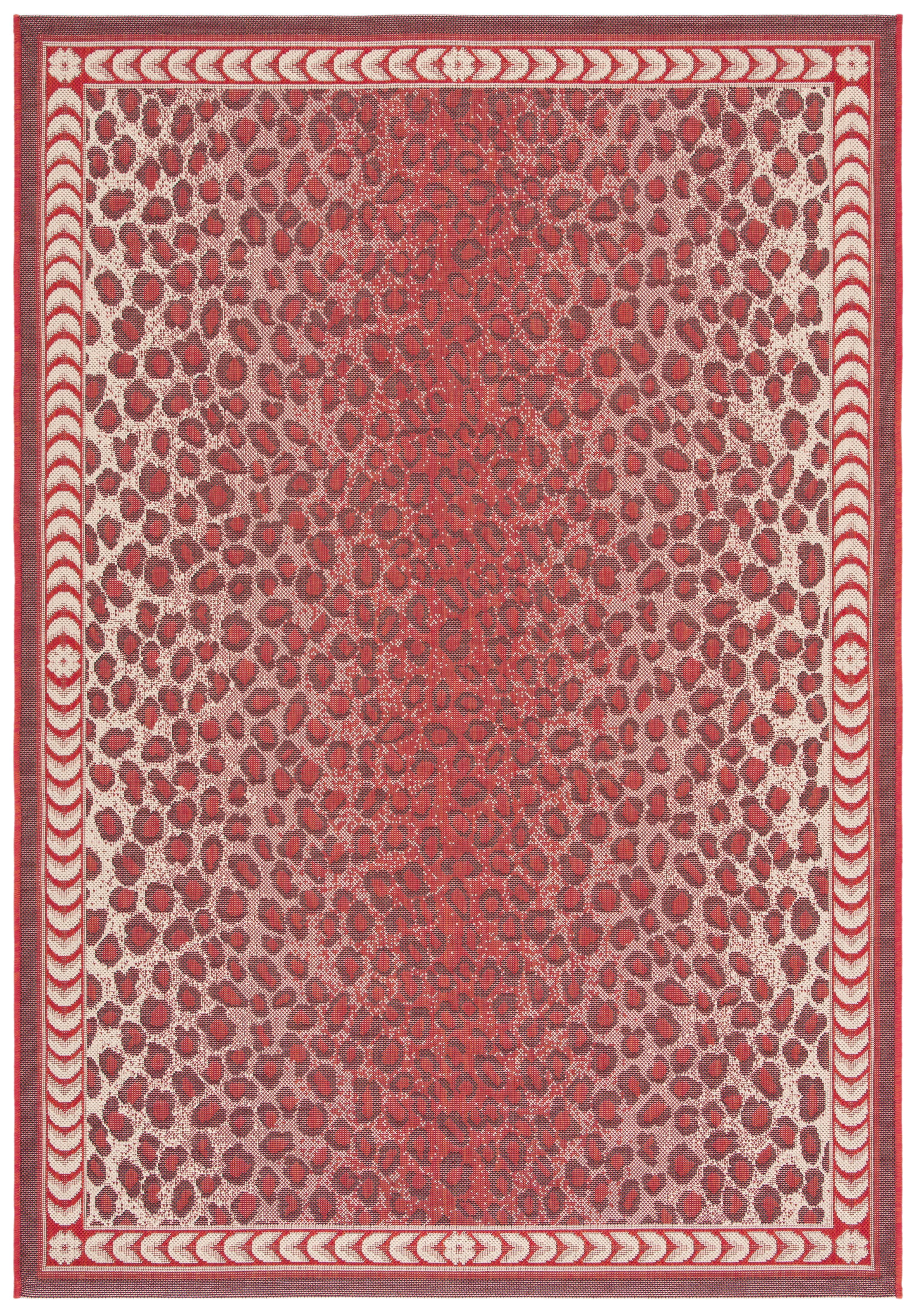 Red and Beige Rectangular Synthetic Indoor/Outdoor Rug