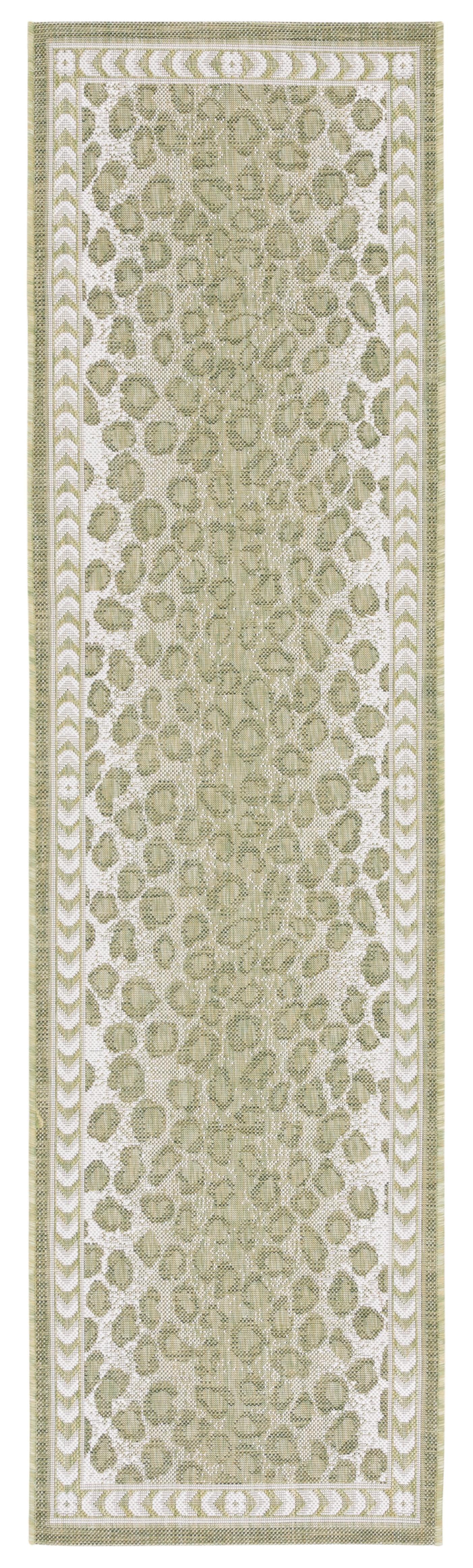 Light Green and Ivory Synthetic Indoor/Outdoor Runner Rug