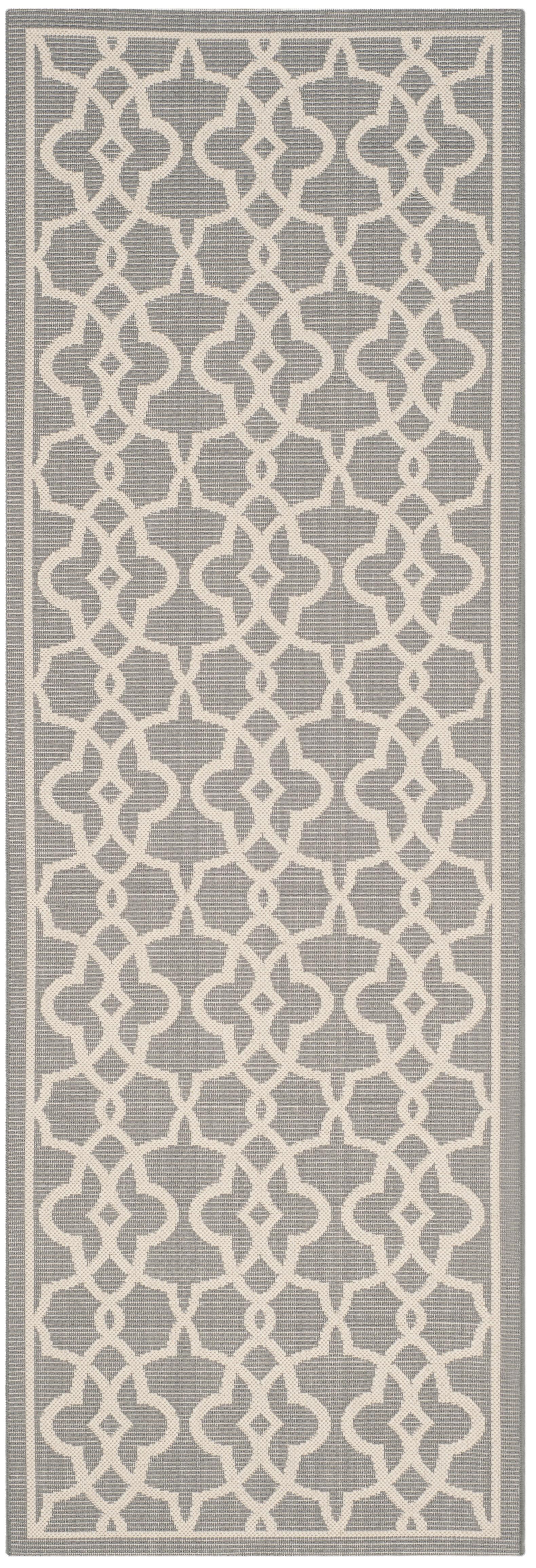 SAFAVIEH Courtyard Carlos Oriental Indoor/Outdoor Runner Rug, Grey/Beige, 2'7" x 8'2"