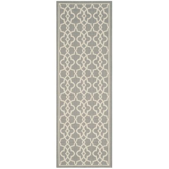 SAFAVIEH Courtyard Carlos Oriental Indoor/Outdoor Runner Rug, Grey/Beige, 2'7" x 8'2"