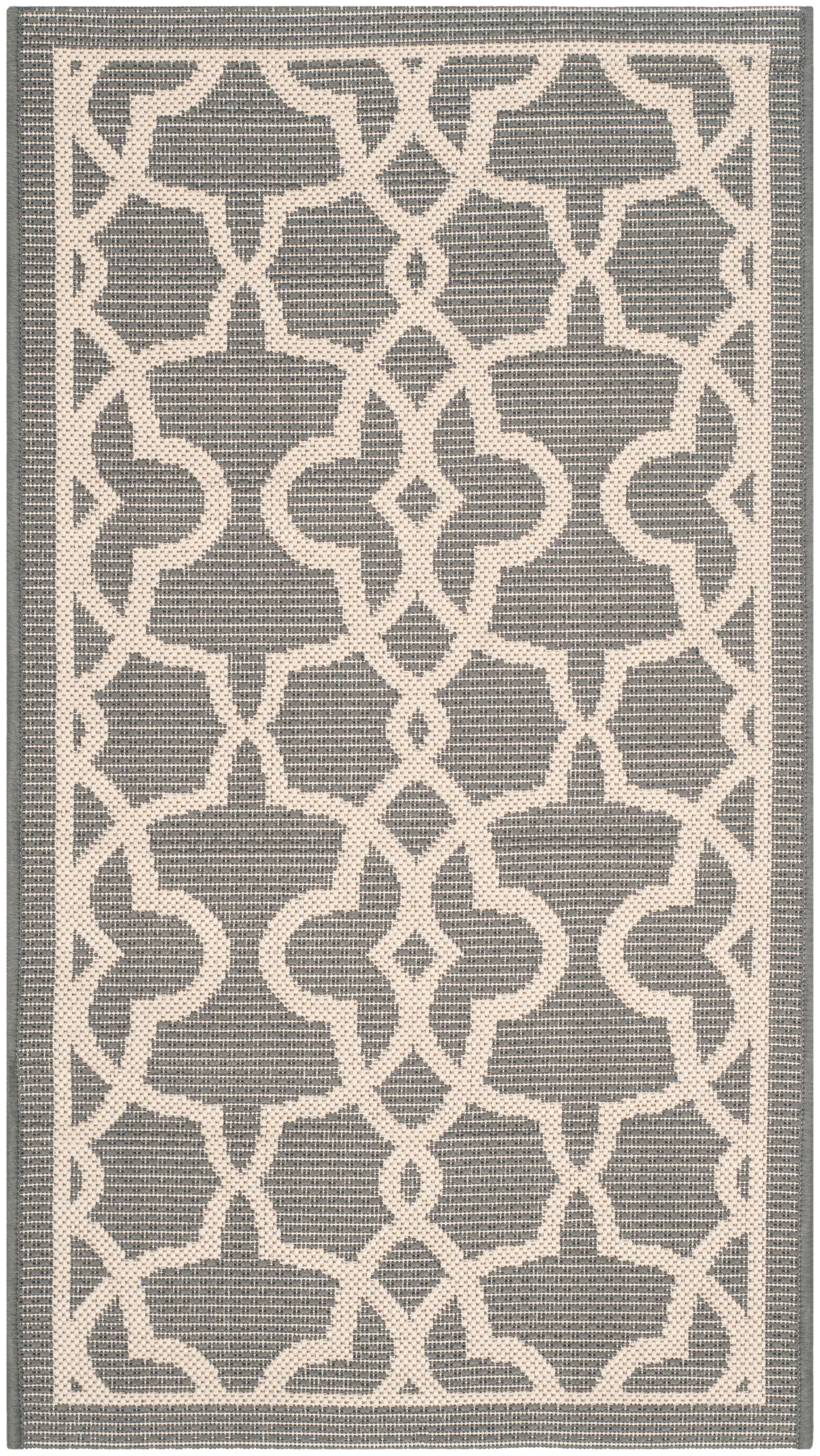 Reversible Grey-Beige Synthetic 2'7" x 5' Indoor/Outdoor Rug