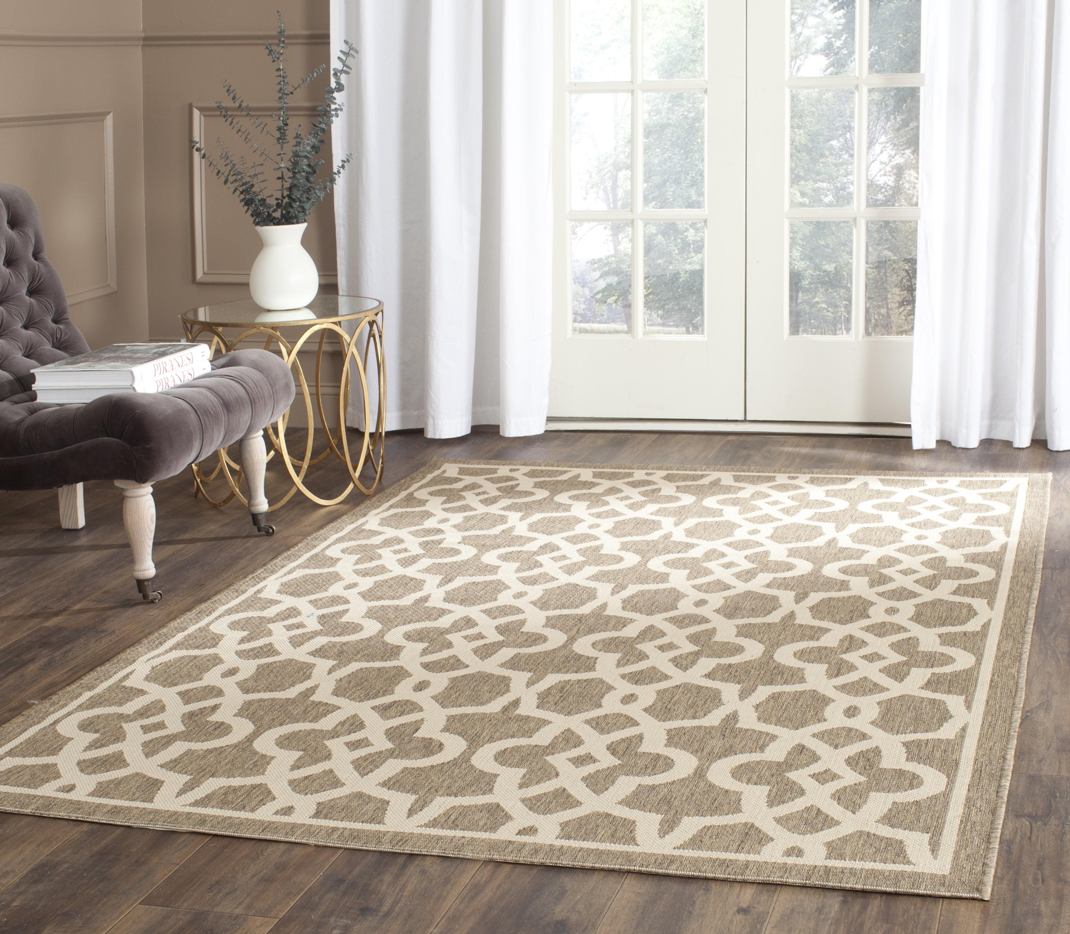 Mocha & Beige Easy-Care Synthetic 5'3" x 7'7" Indoor/Outdoor Rug