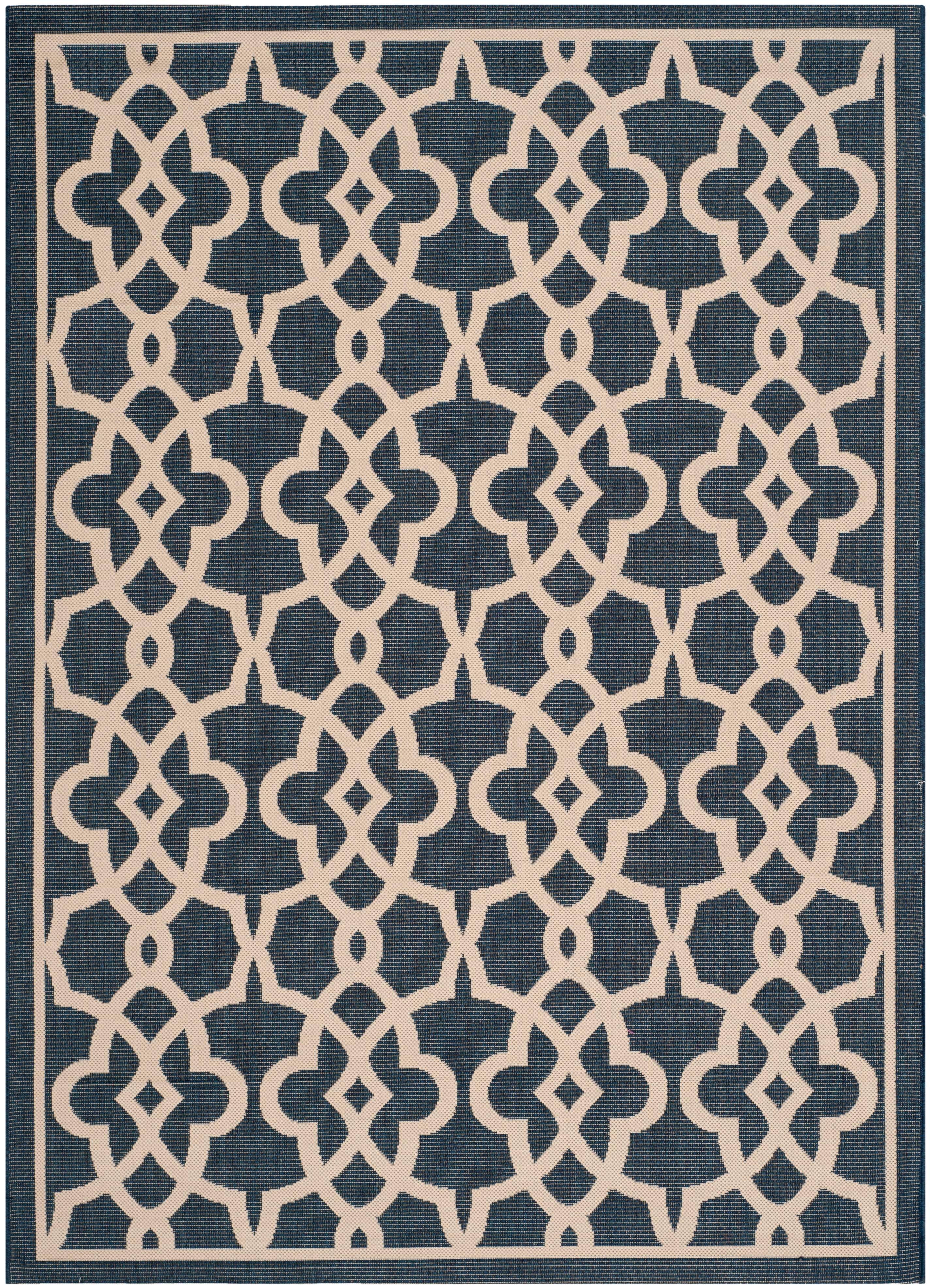 Navy and Beige Rectangular Synthetic Indoor/Outdoor Rug 5' x 7'