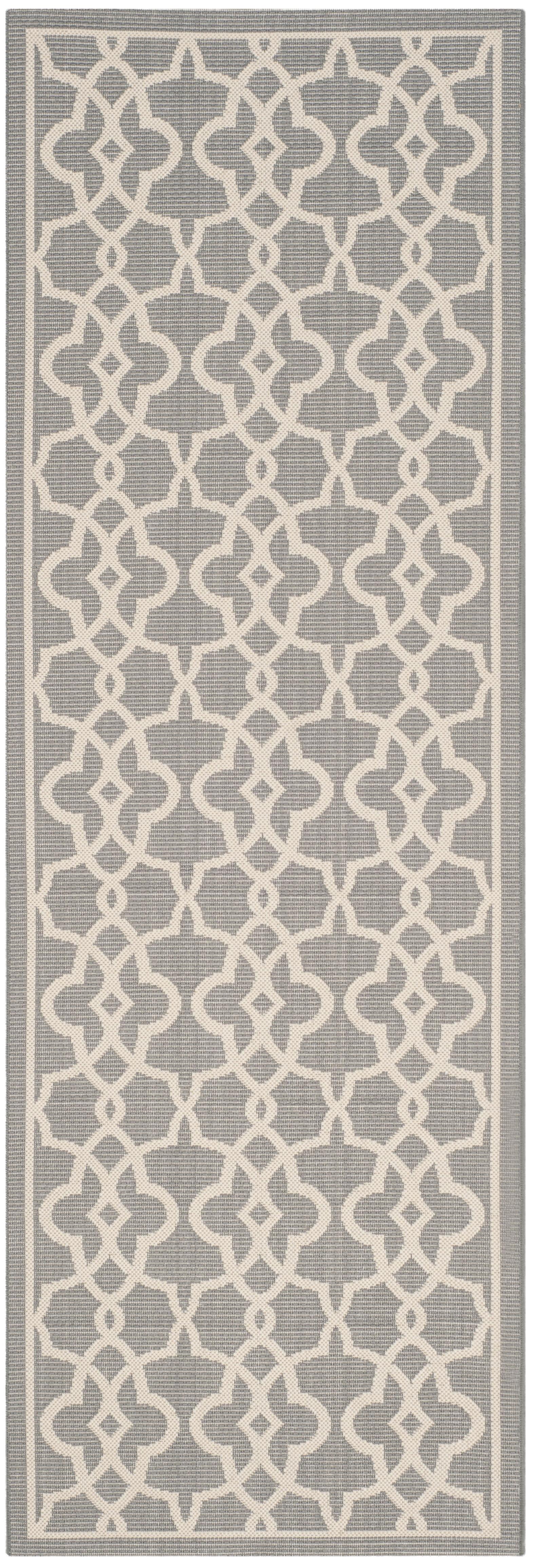 SAFAVIEH Courtyard Carlos Traditional Indoor/Outdoor Runner Rug, 2'7" x 8'2", Grey/Beige