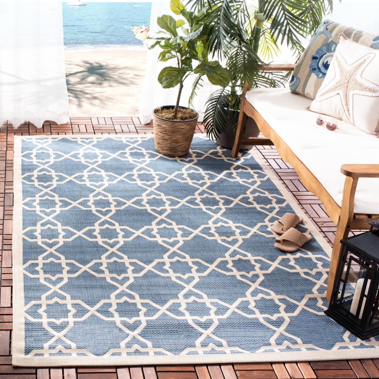 Courtyard CY6032 Power Loomed Indoor and Outdoor Accent Rug - Blue/Beige - 2'x3'7" - Safavieh